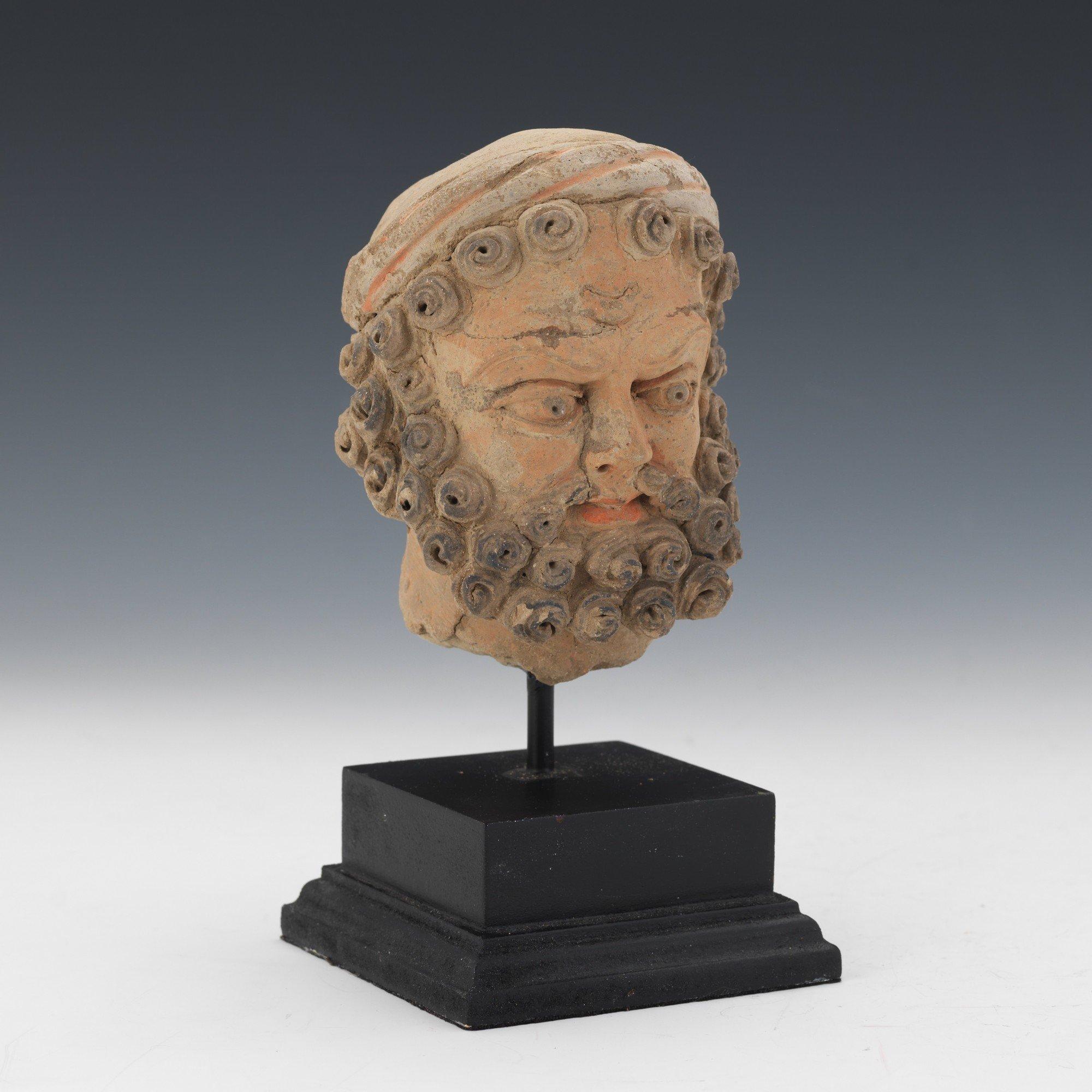 Kashan Terracotta Head of a Bearded Man, c. 1st-2nd Century AD For Sale 1