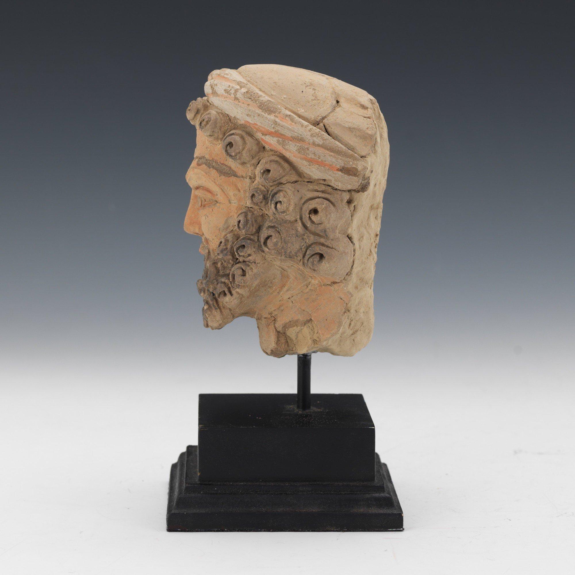 Kashan Terracotta Head of a Bearded Man, c. 1st-2nd Century AD For Sale 3