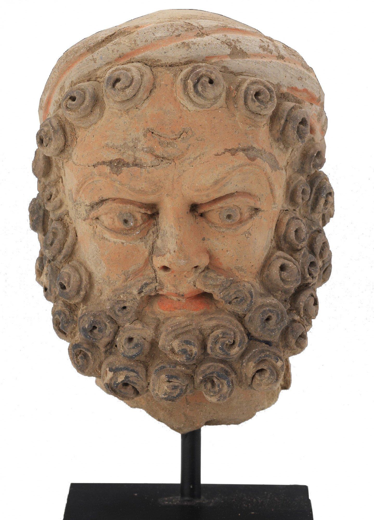 Unknown Figurative Sculpture - Kashan Terracotta Head of a Bearded Man, c. 1st-2nd Century AD