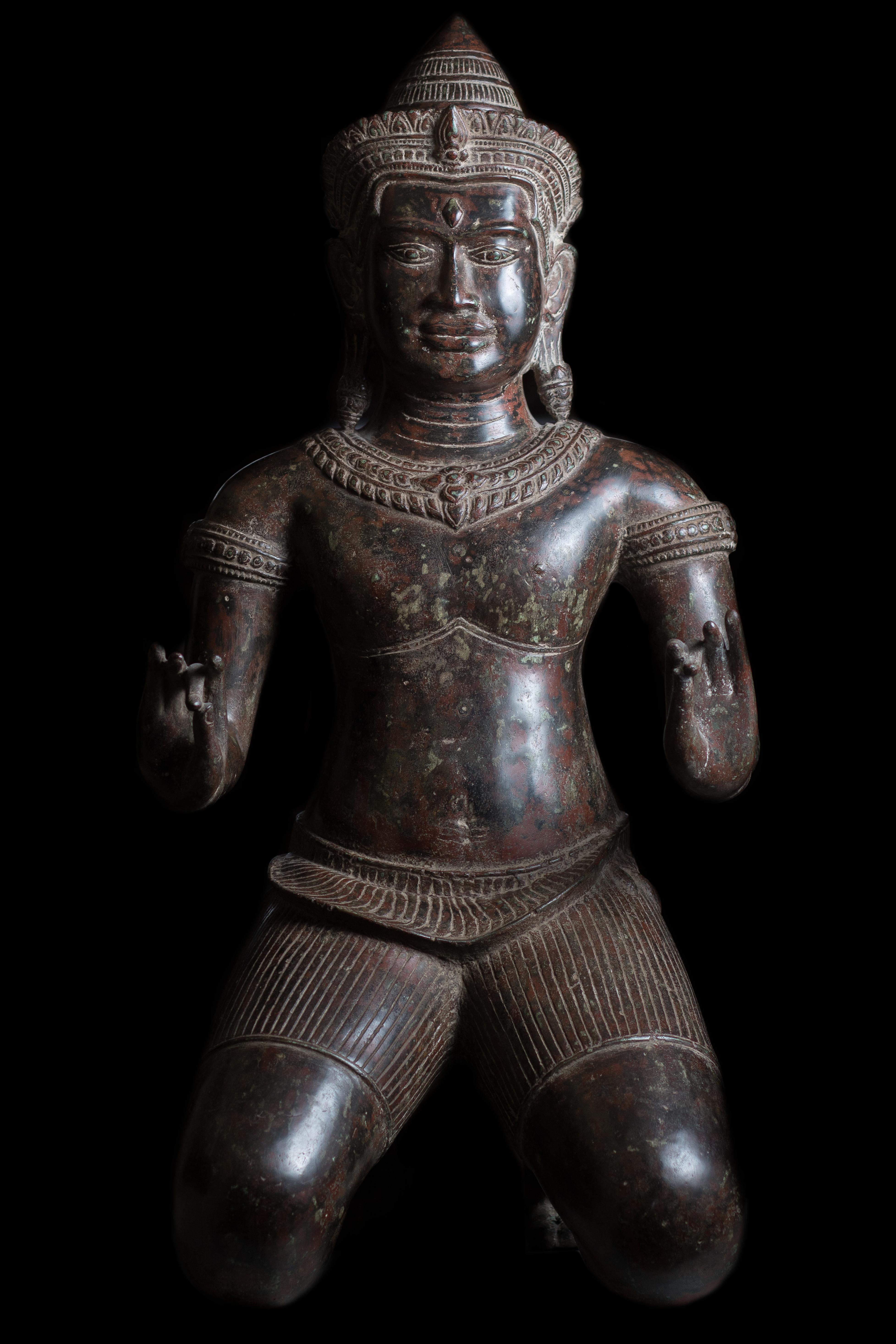 Unknown Figurative Sculpture - Kneeling Male Figure King Jayavarman VII 18th/19th century