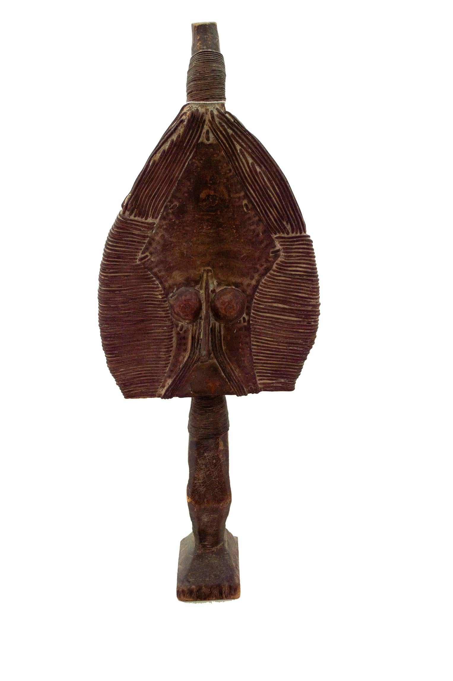 Unknown Figurative Sculpture - "Kota Reliquary Figure Nigeria, " Wood & Copper created circa 1970