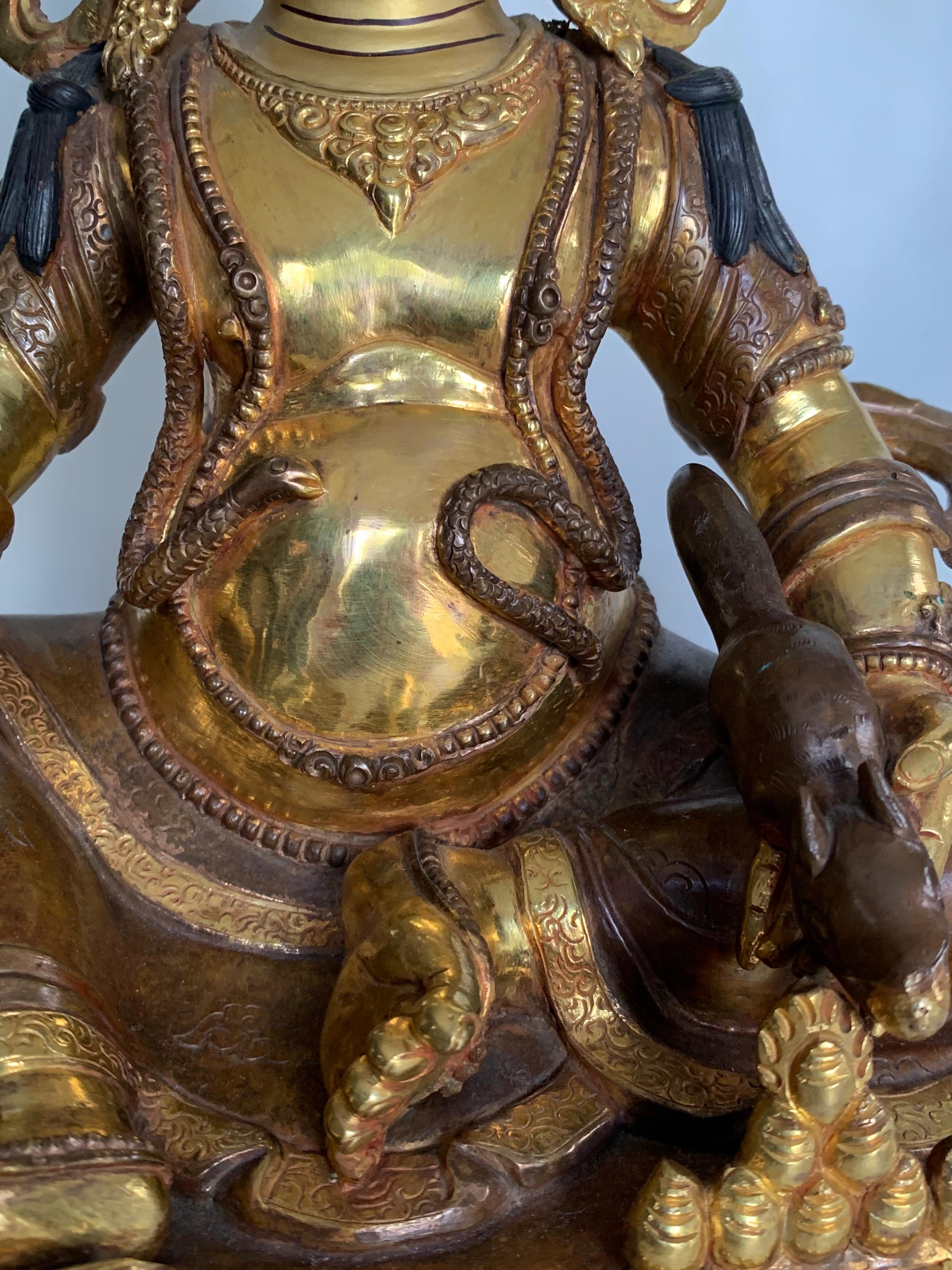 Kubera Statue 12 Inch with 24K Gold Handcrafted by Lost Wax Process For Sale 2