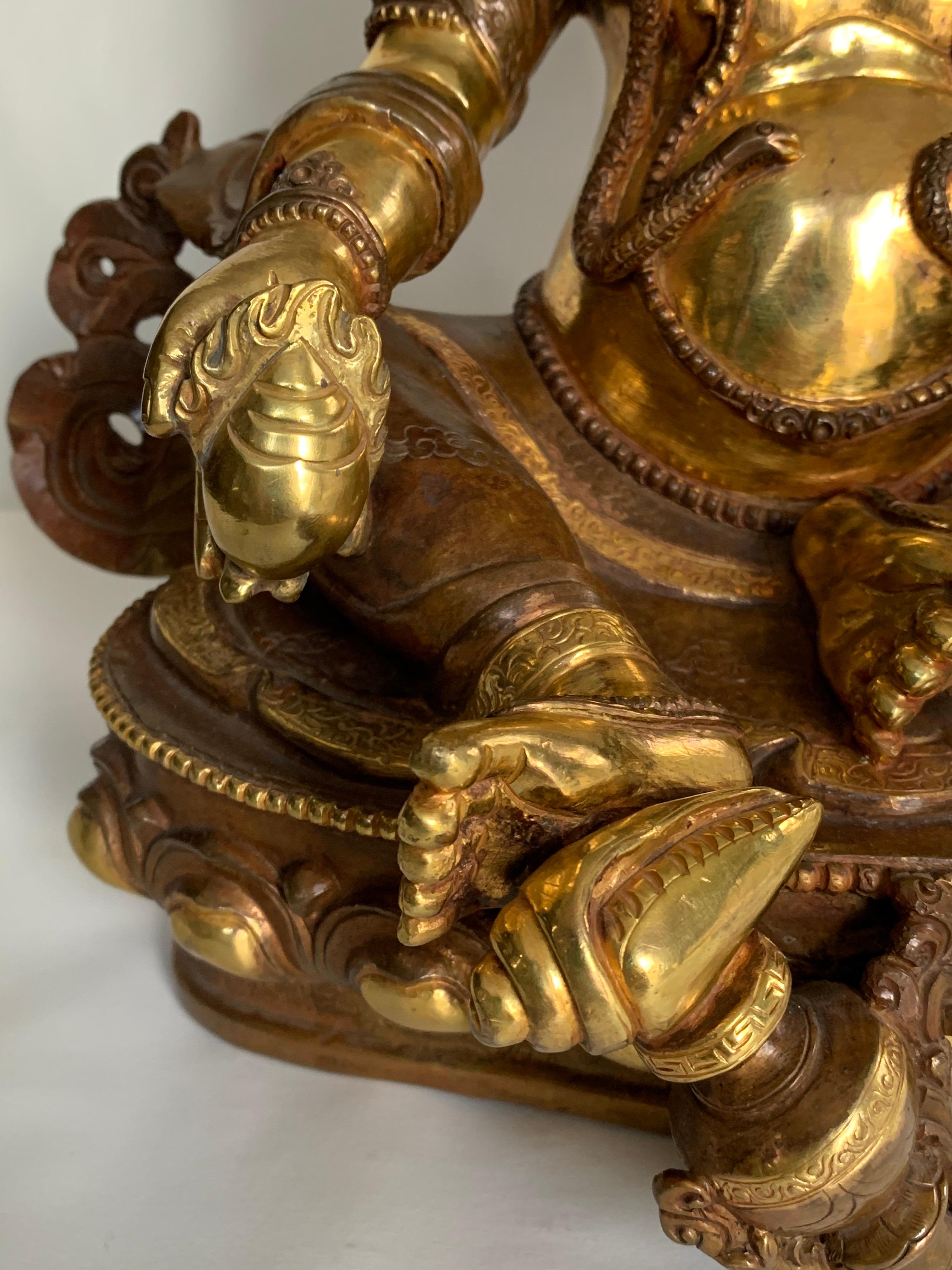 Kubera Statue 12 Inch with 24K Gold Handcrafted by Lost Wax Process For Sale 3