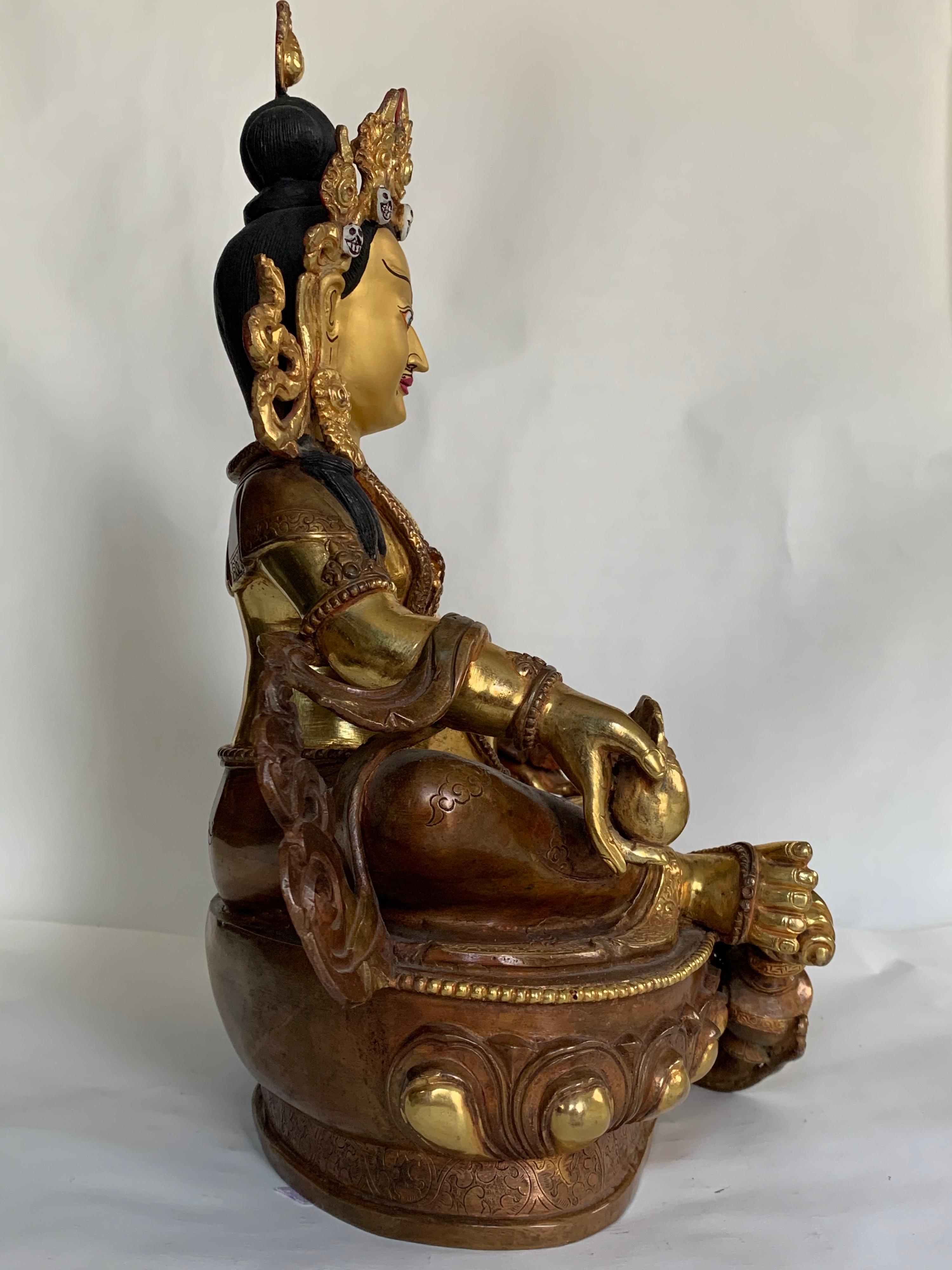 Kubera Statue 12 Inch with 24K Gold Handcrafted by Lost Wax Process For Sale 1
