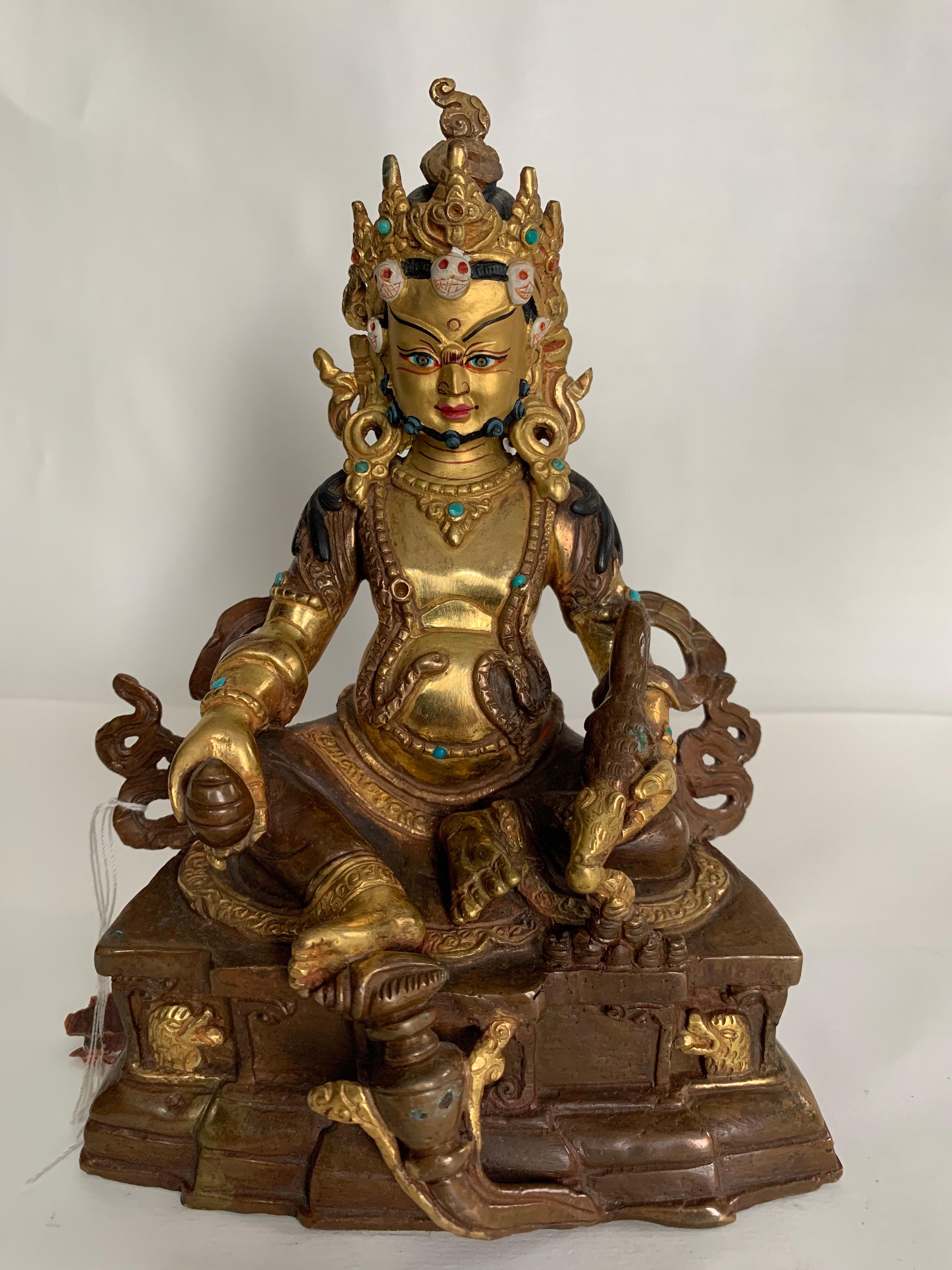 Unknown Figurative Sculpture - Kubera Statue 6 Inch with 24K Gold Handcrafted by Lost Wax Process
