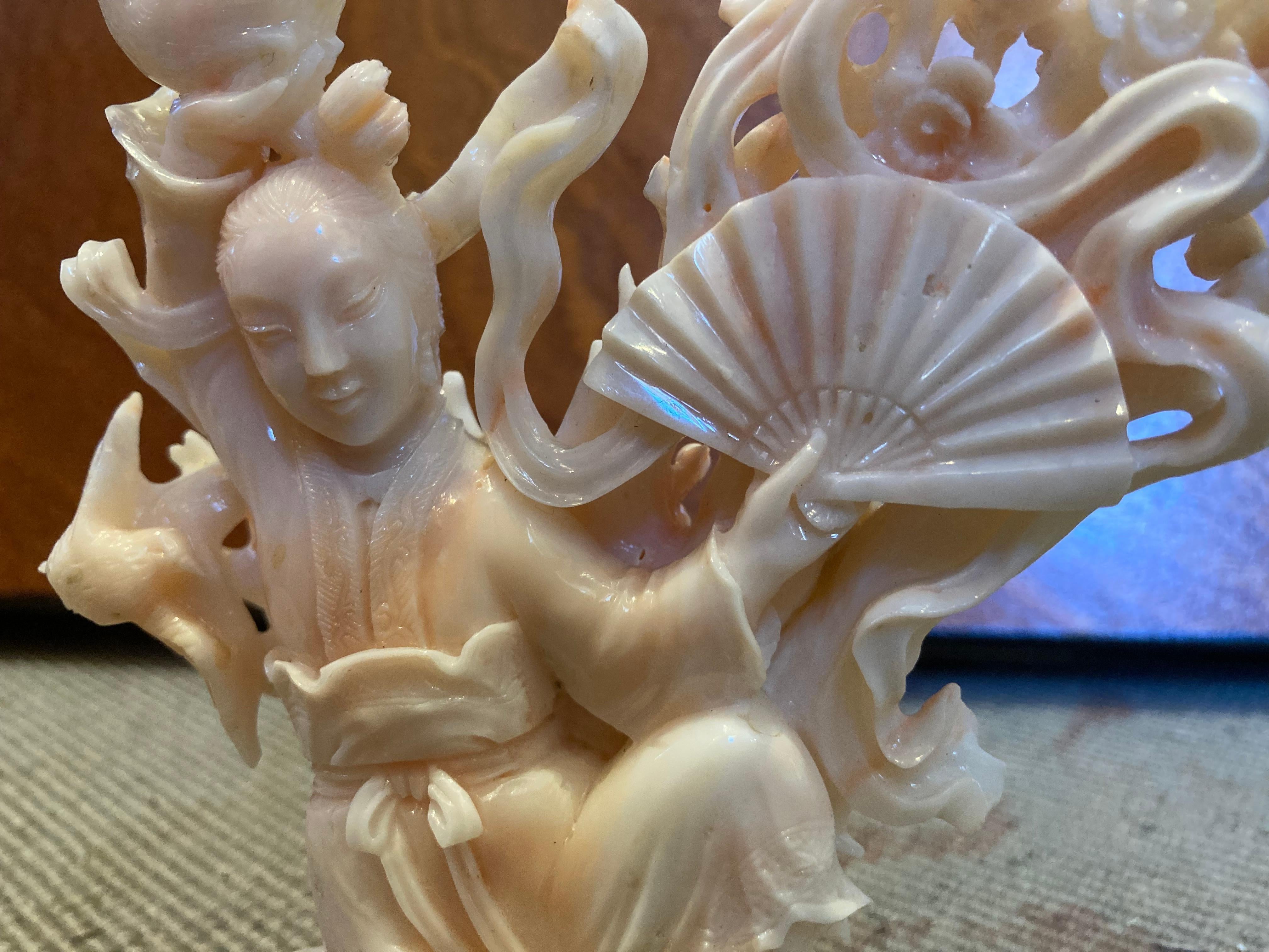 Kwan Yin Sculpture, Rare Angel Skin Coral, Superb For Sale 2
