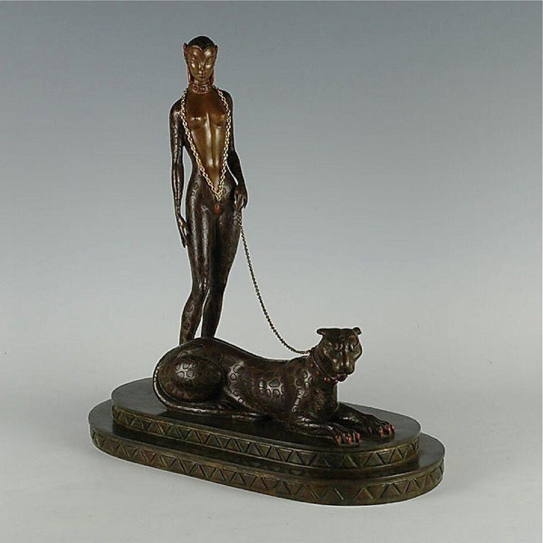 Unknown Nude Sculpture - La Femme a la Panthere (Bronze), Limited Edition, Erte - MINT CONDITION