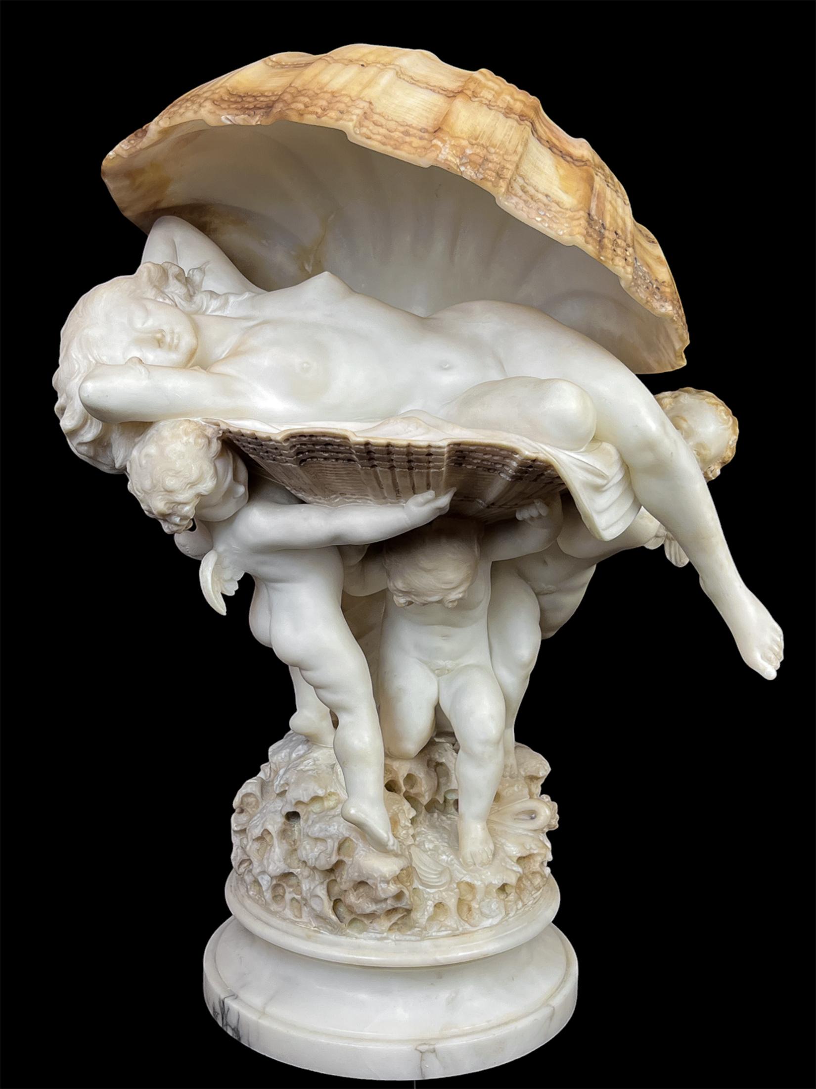 Tischlampe „La Perla Alabaster Birth of Venus“ aus Alabaster von Umberto Stiaccini (Art nouveau), Sculpture, von Unknown