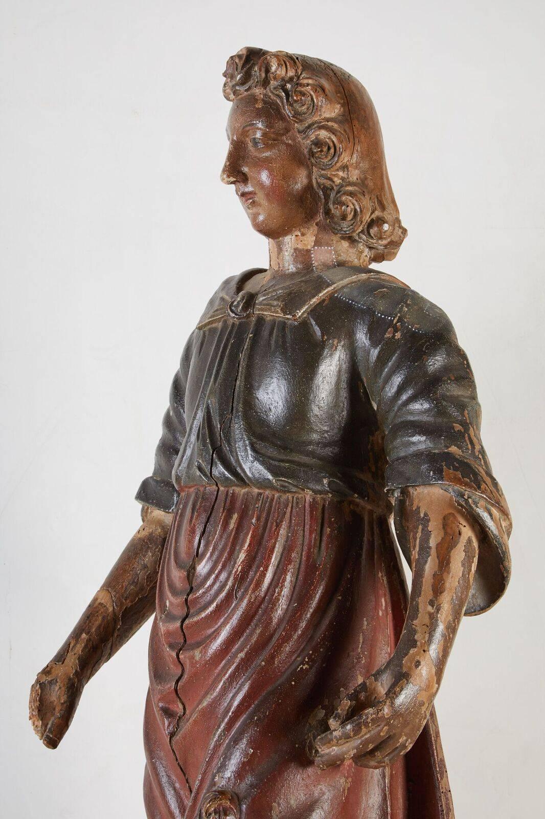 Large, 18th Century, Painted Santos Figure - Brown Figurative Sculpture by Unknown