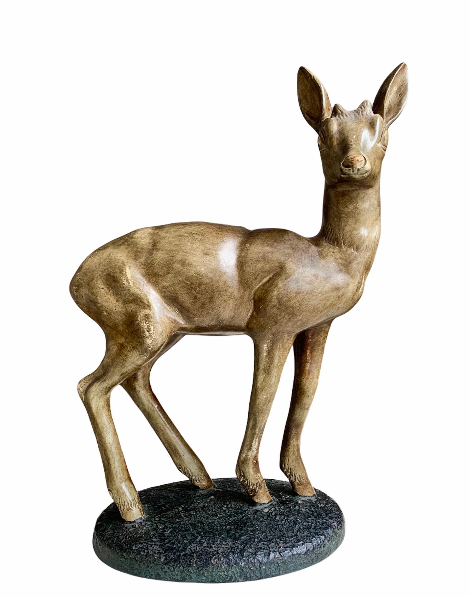 Unknown Figurative Sculpture - Large 1920s Doe sculpture - Bronze Plaster Animal Sculpture 