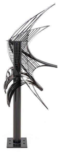 Large Abstract Black Painted Metal Sculpture