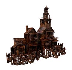 Large American Folk Art Handmade Copper Fishing Village Lighthouse Art Sculpture
