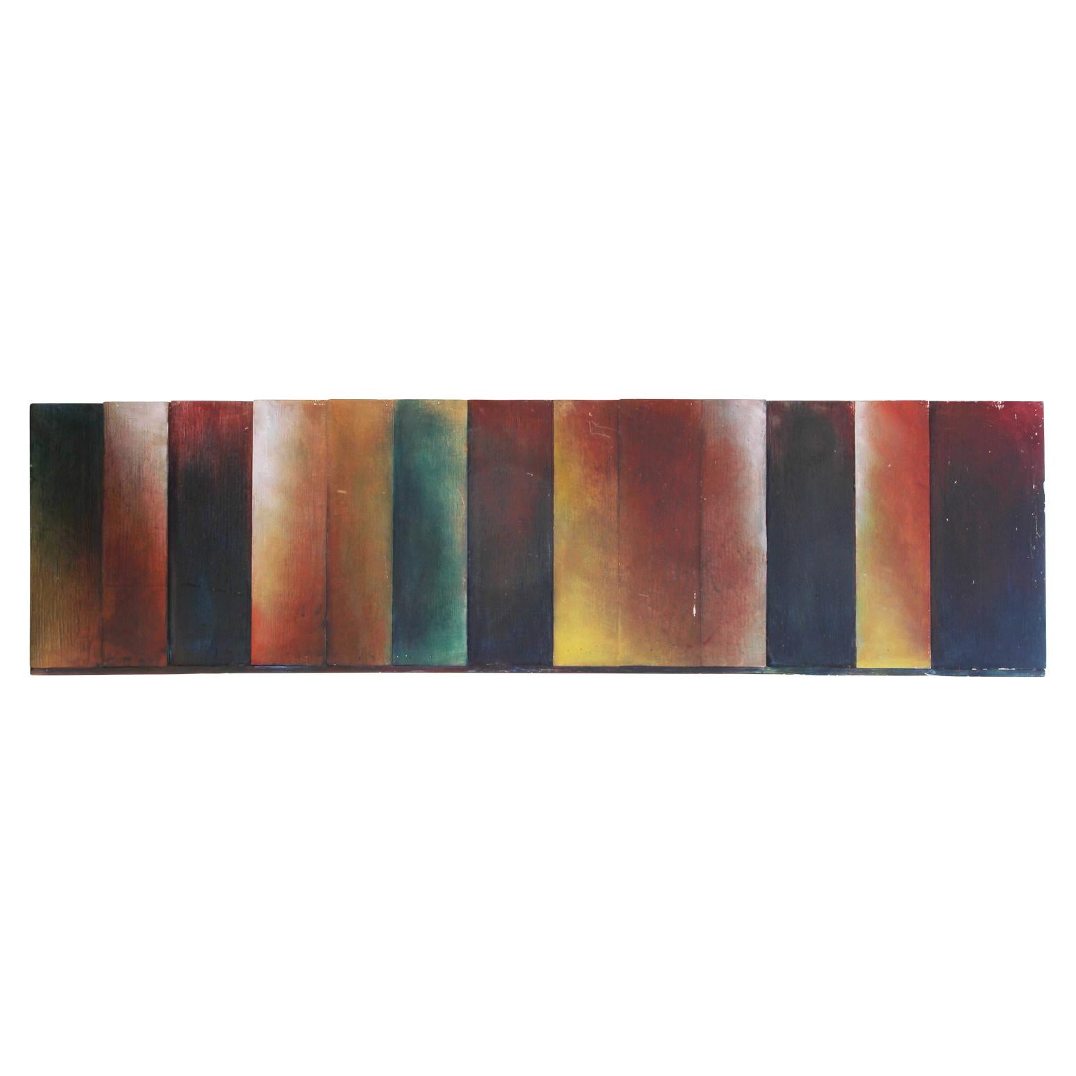 Large Blue, Red, and Yellow Modern Abstract Triangular Wall Sculpture Painting - Brown Abstract Painting by Unknown
