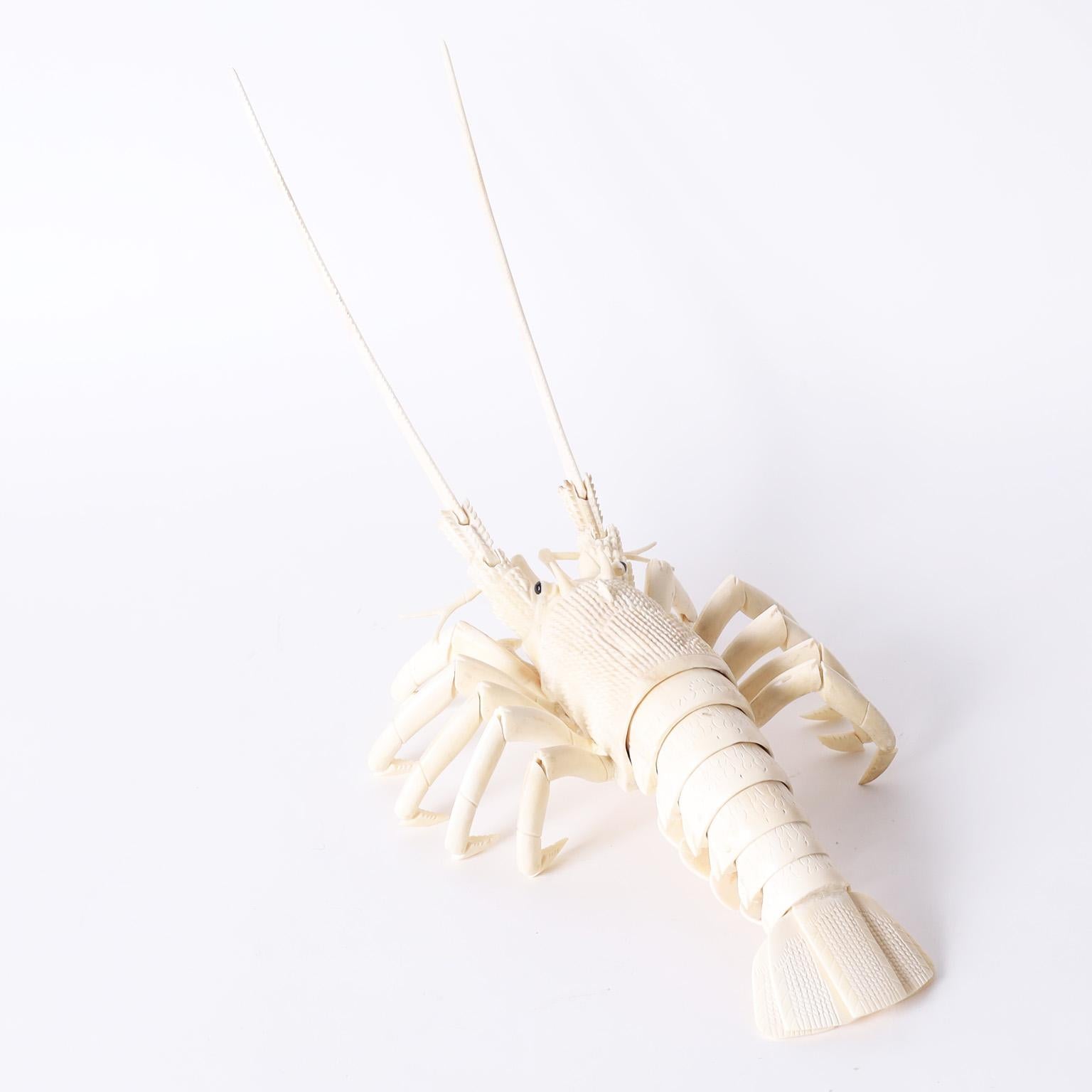 Large Bone Articulated Lobster Sculpture For Sale 1