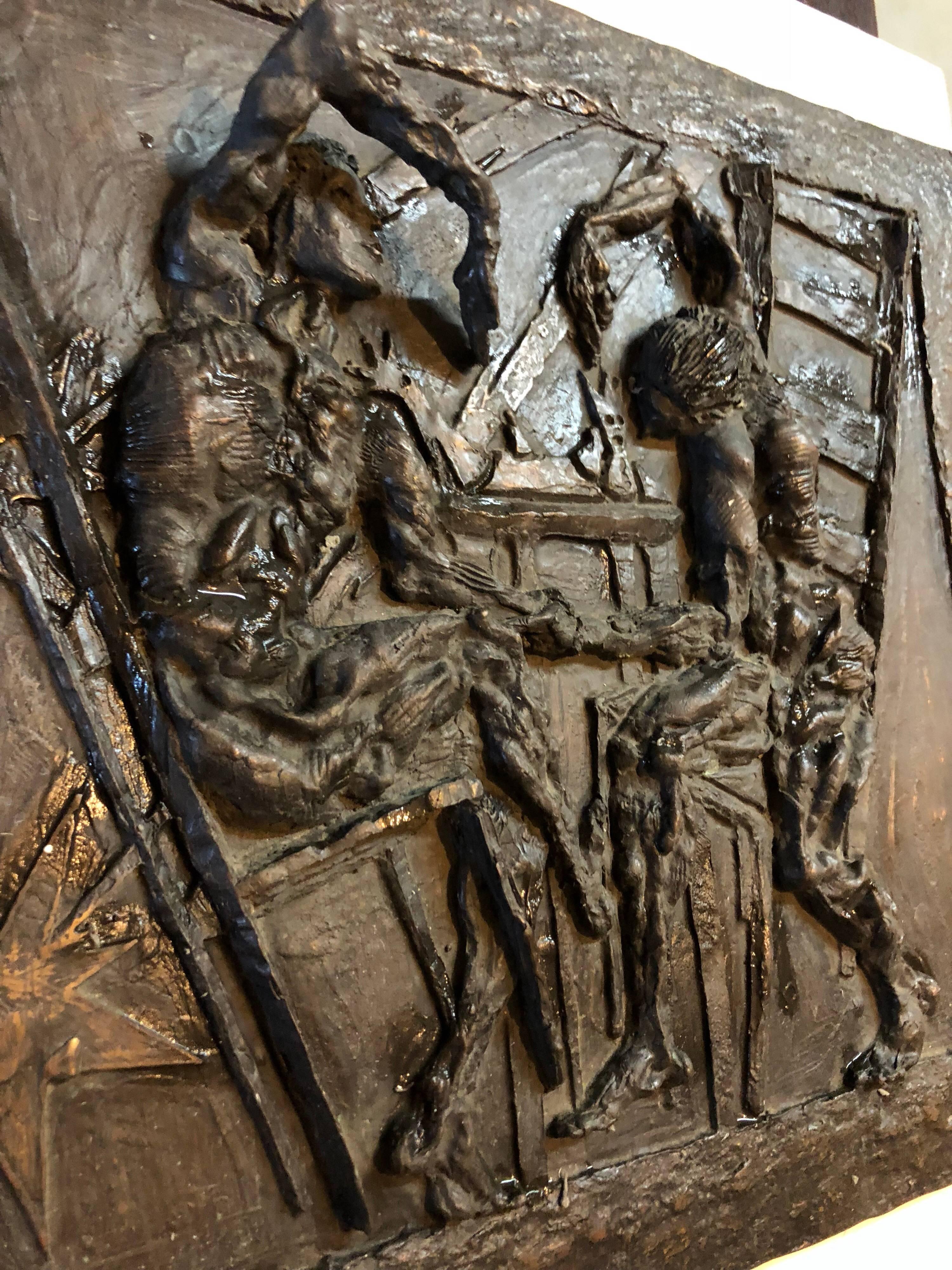 Gran Escultura Expresionista en Bronce Bajo Relieve Danse Macabre Totentantz - Figurative Sculpture Oro de Unknown