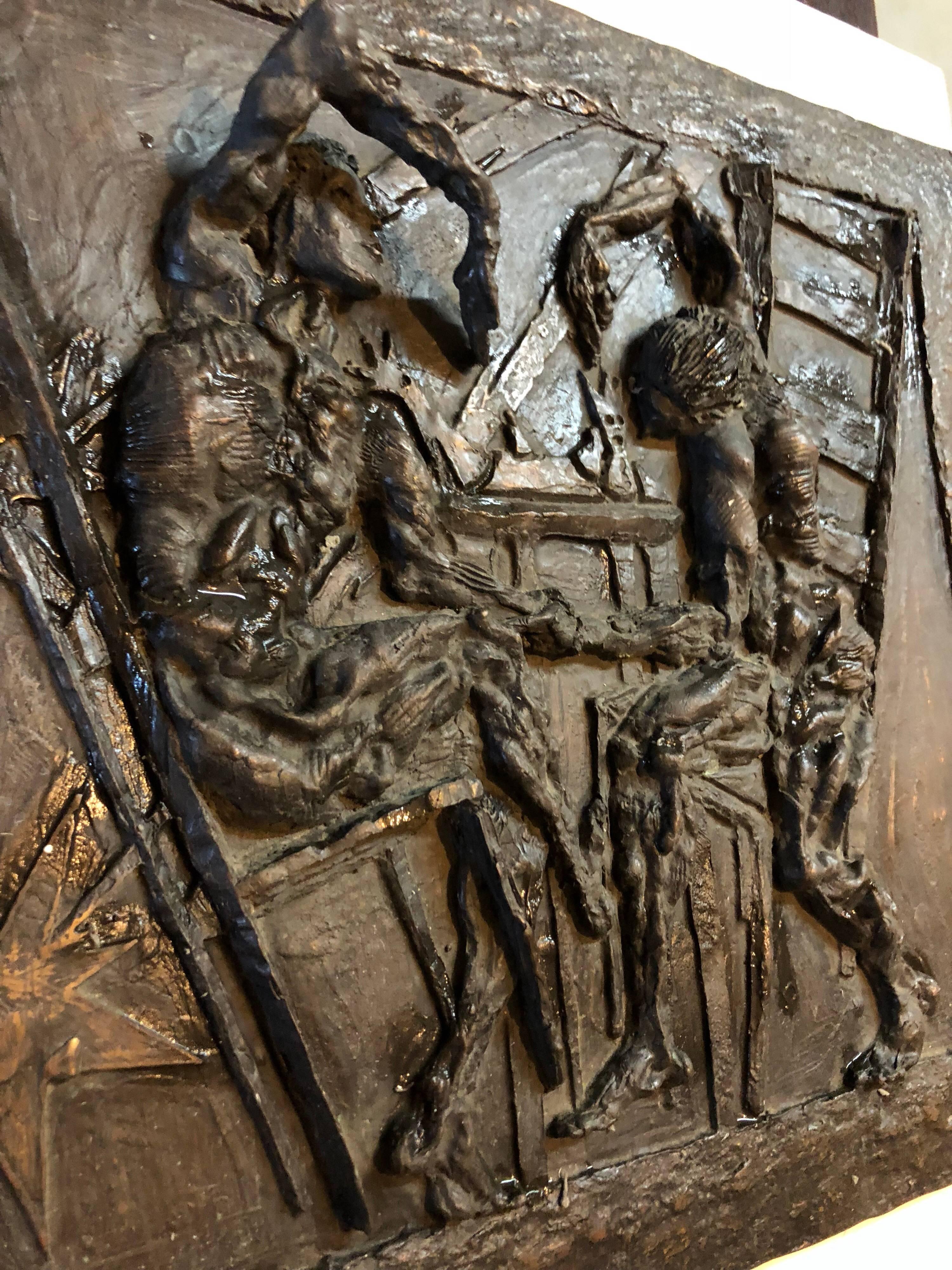 Große expressionistische Bronze-Basrelief Danse Macabre-Skulptur Totentantz aus Bronze  (Expressionismus), Sculpture, von Unknown