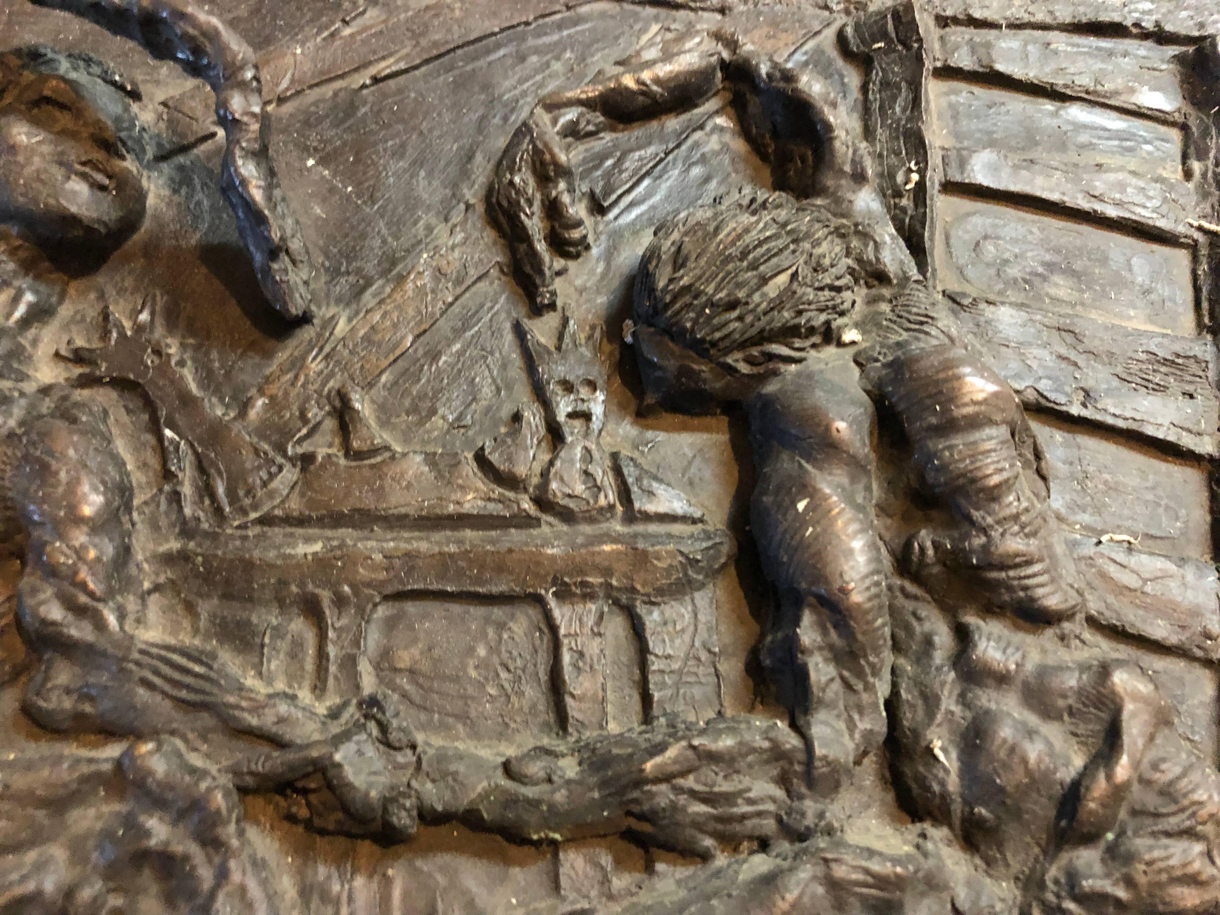 Large Bronze Bas Relief Danse Macabre Expressionist Sculpture Totentantz  1