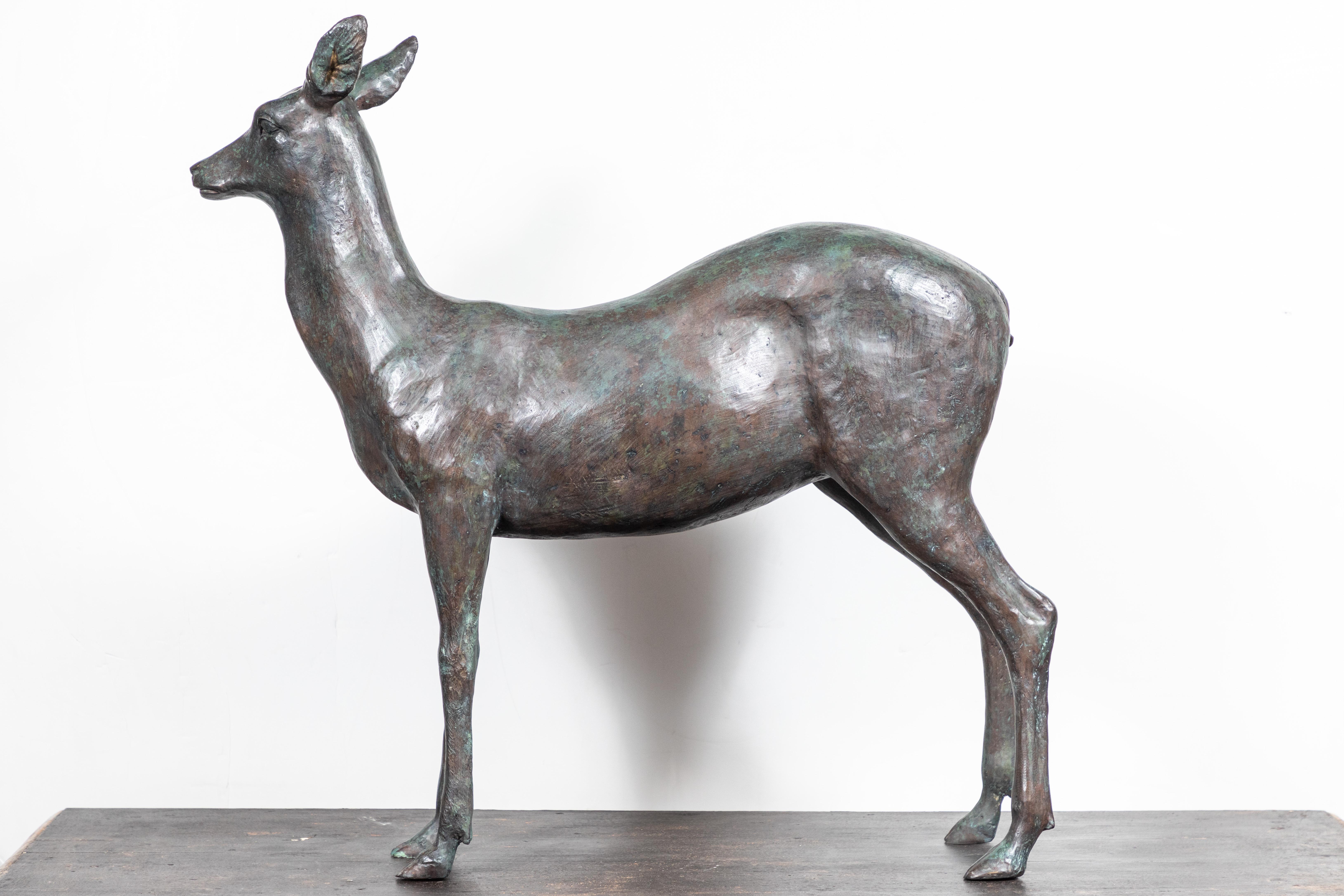 Large, Cast Bronze Doe - Gold Abstract Sculpture by Unknown