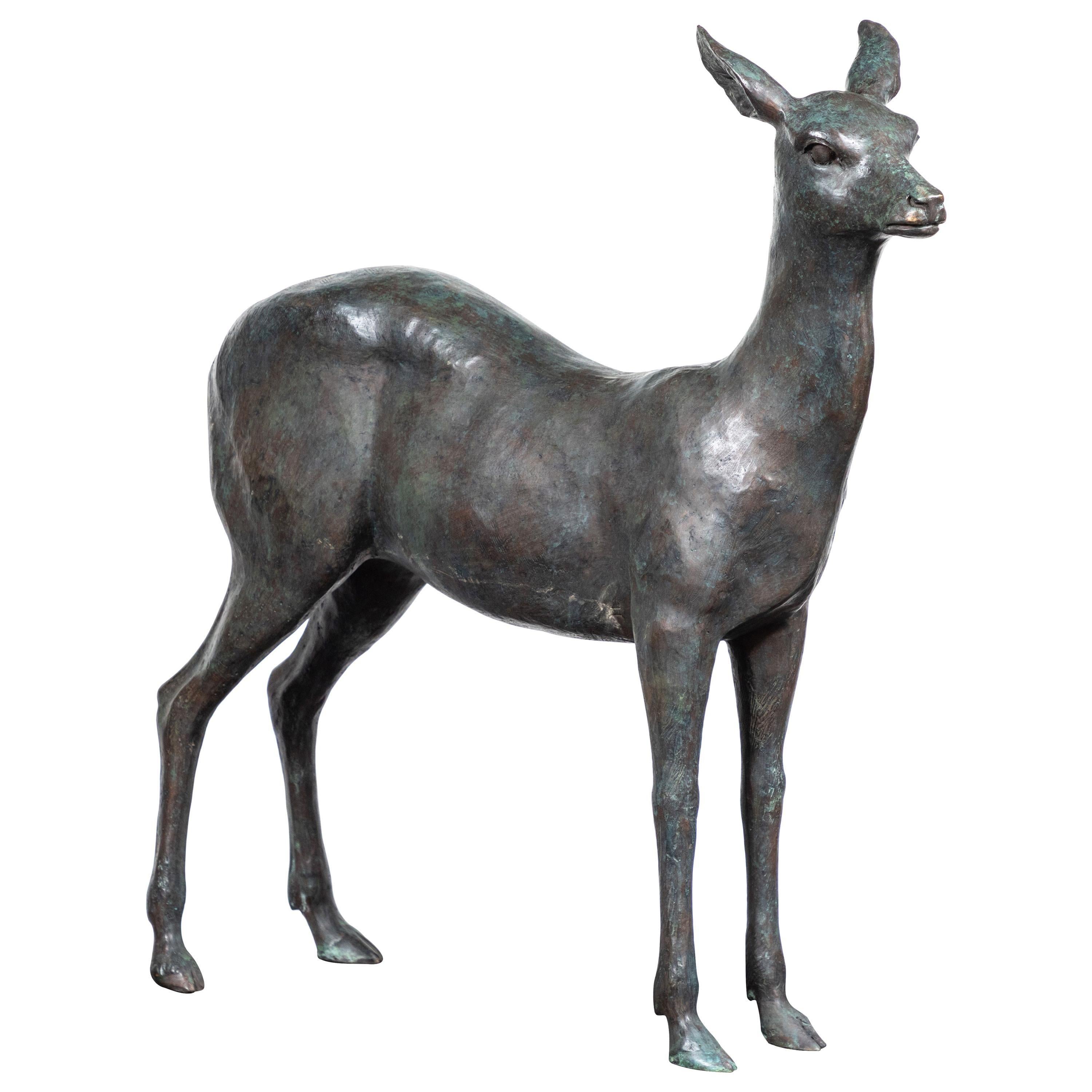 Unknown Abstract Sculpture - Large, Cast Bronze Doe