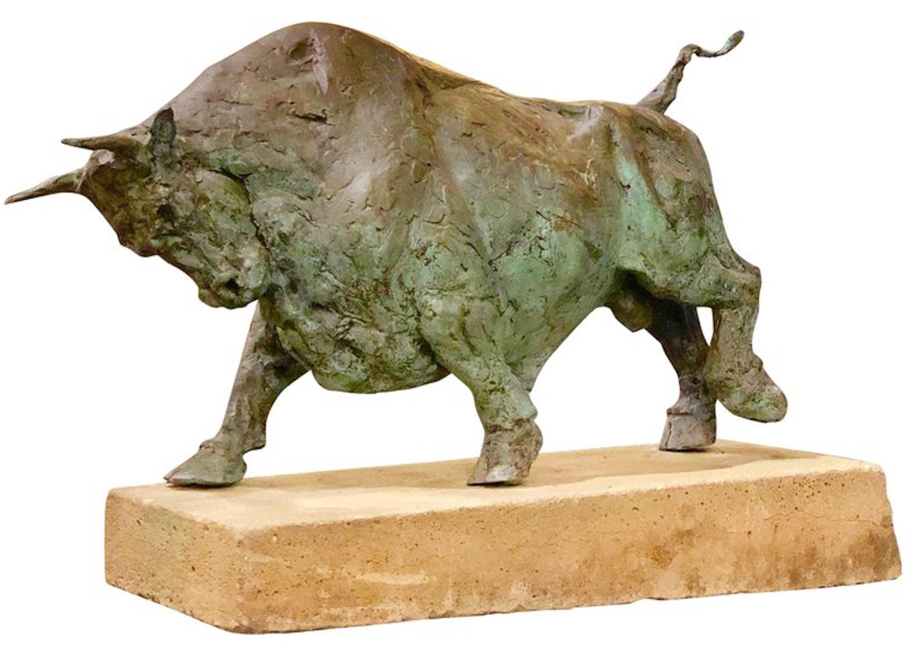 Unknown Figurative Sculpture - Large Early 20th Century Bronze Bull Sculpture on Custom Cement Base 