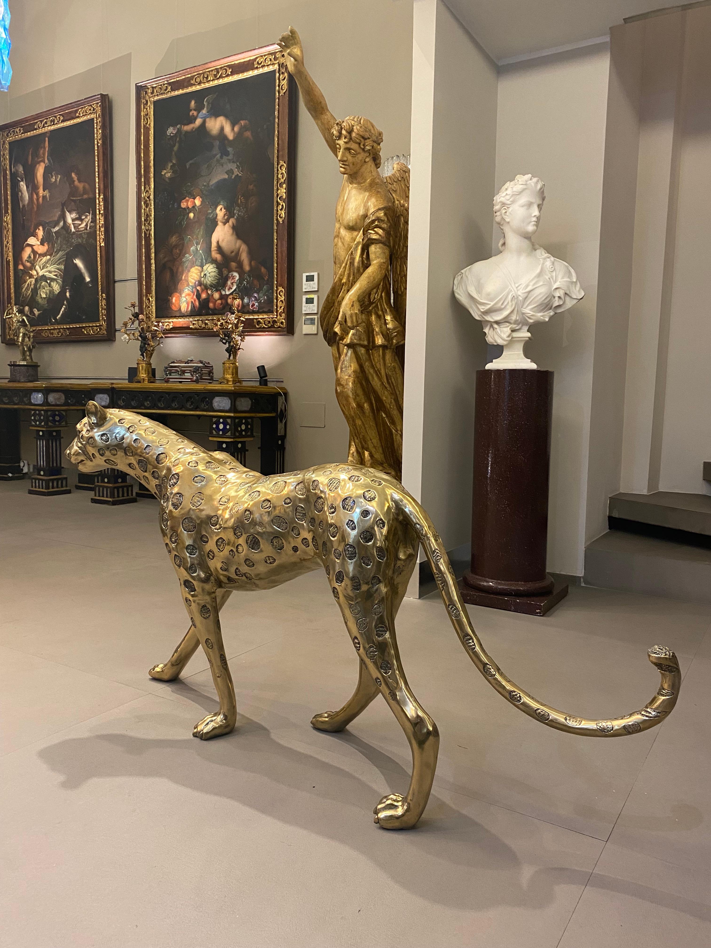 Large Gilt Bronze Sculpture of Cheetah For Sale 8
