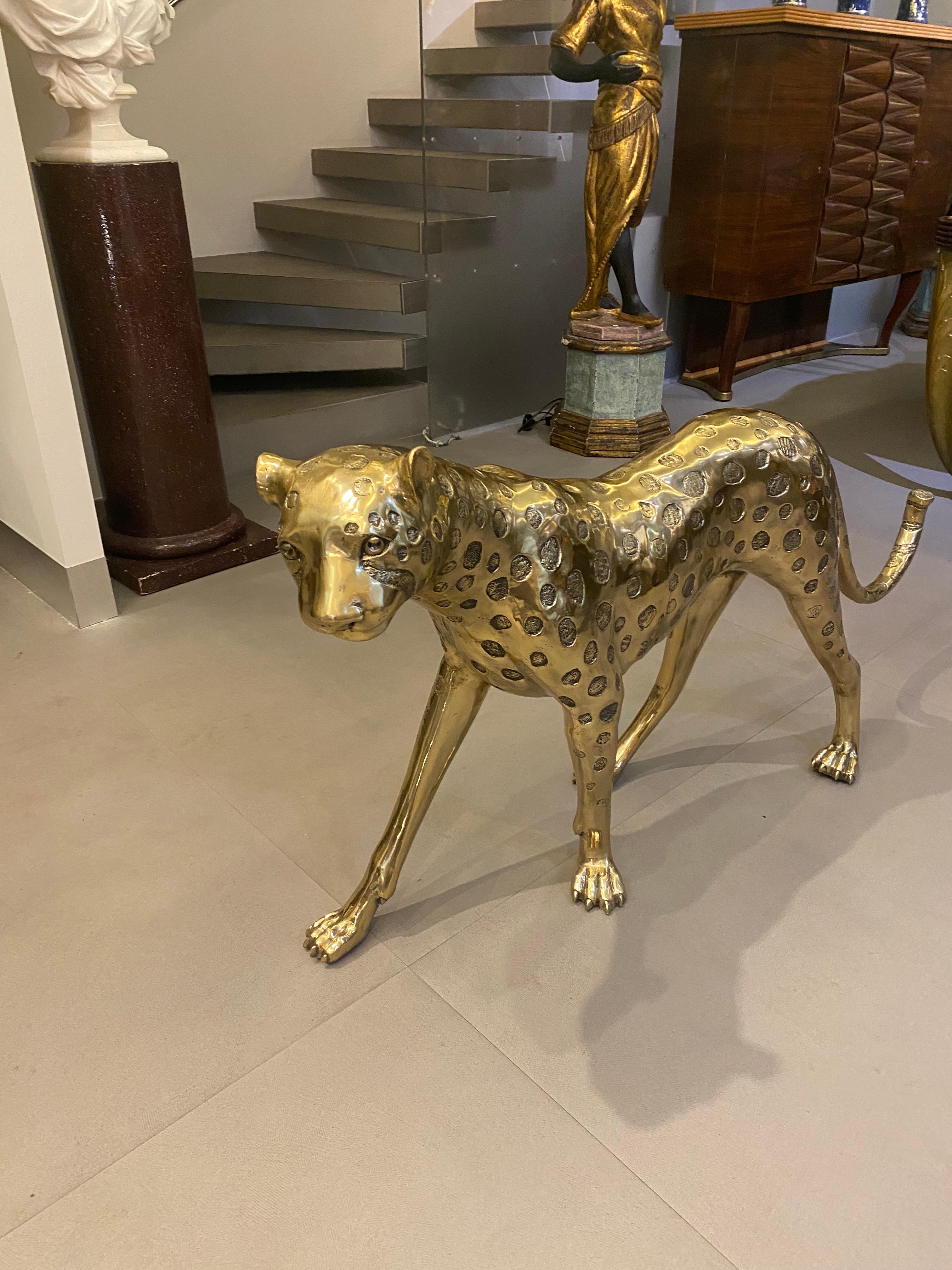 Large Gilt Bronze Sculpture of Leopard For Sale 7