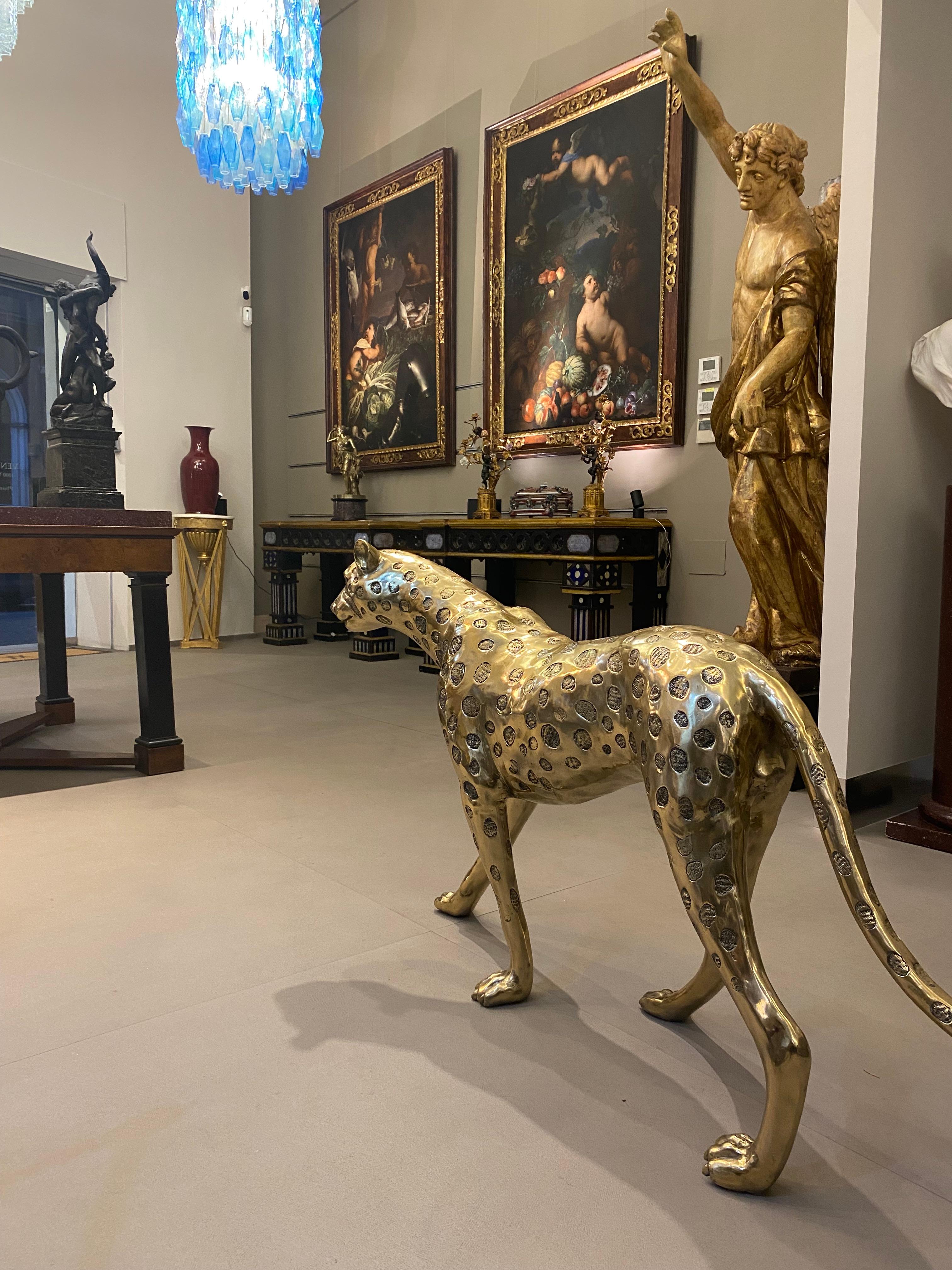 Large Gilt Bronze Sculpture of Leopard For Sale 9