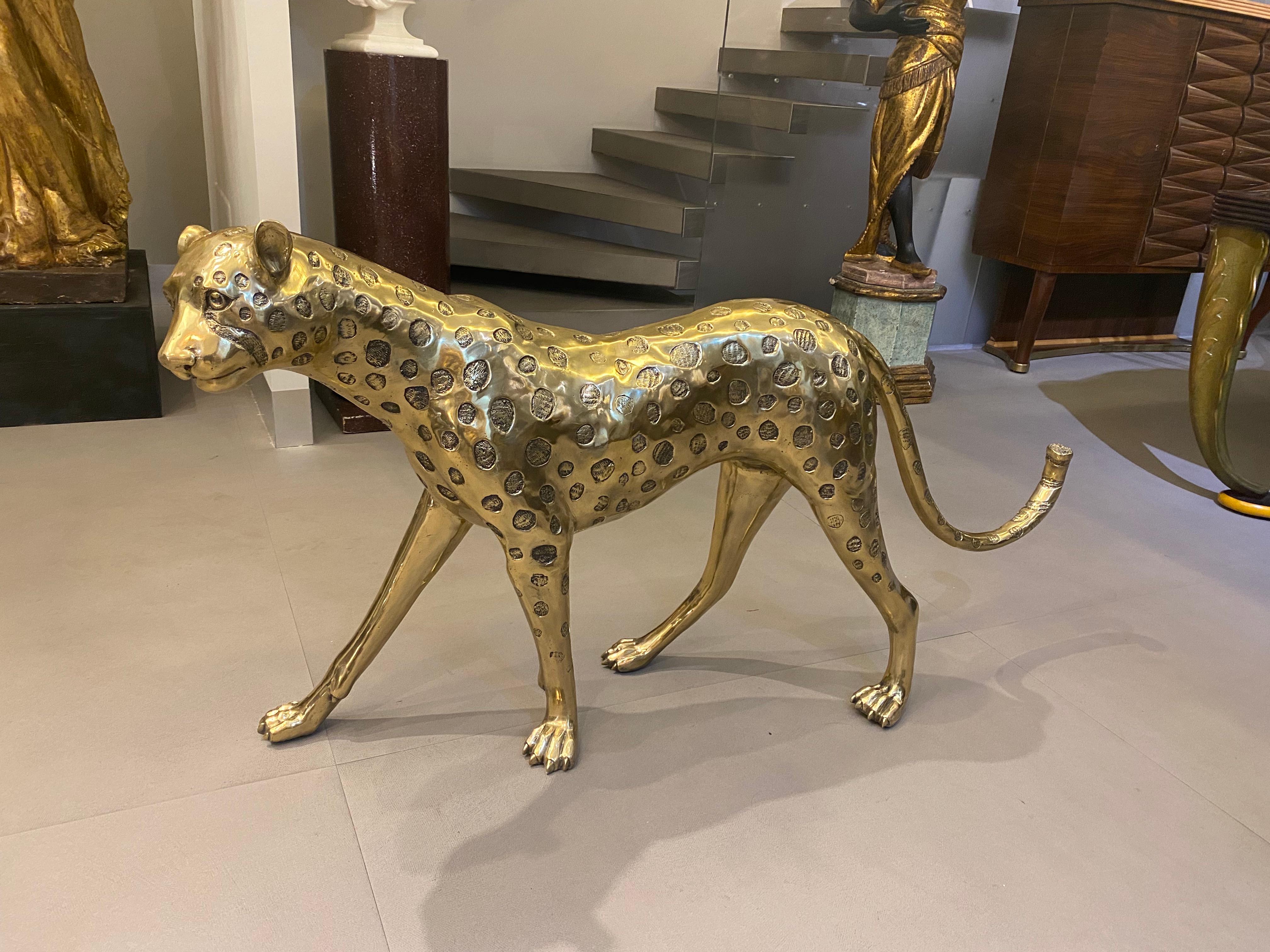 Large Gilt Bronze Sculpture of Leopard For Sale 10