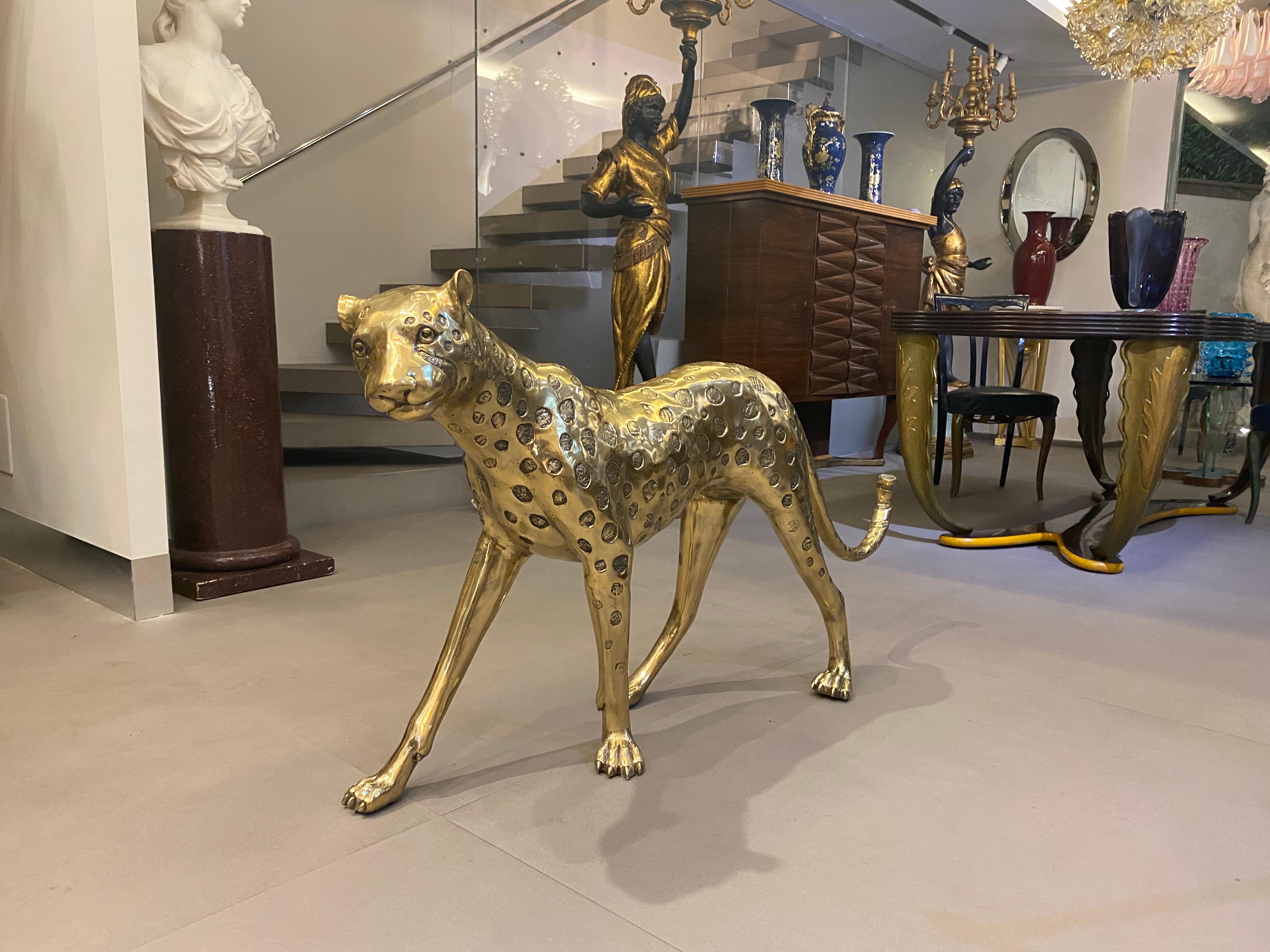 Large Gilt Bronze Sculpture of Leopard For Sale 11