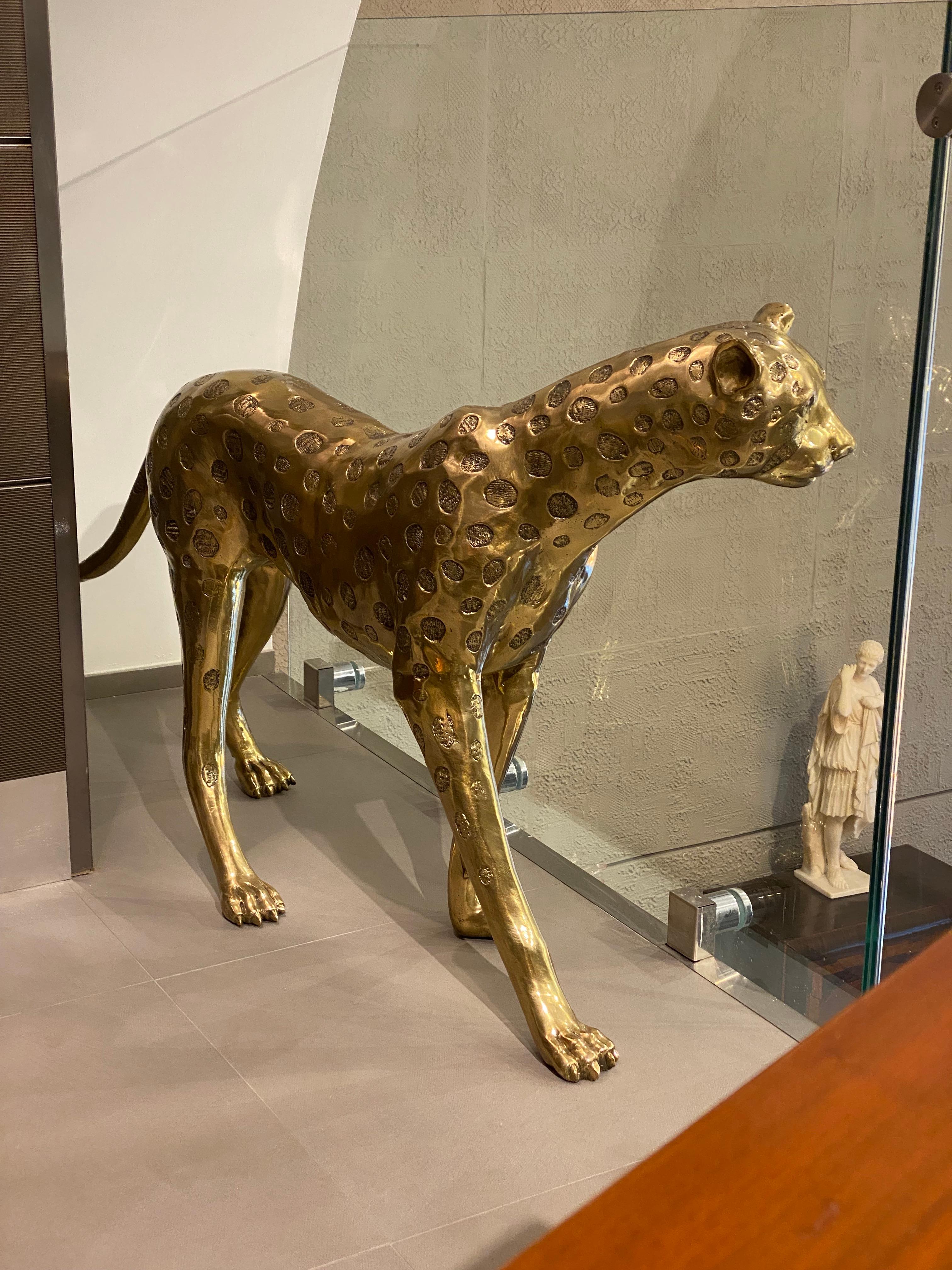 Large Gilt Bronze Sculpture of Leopard For Sale 1