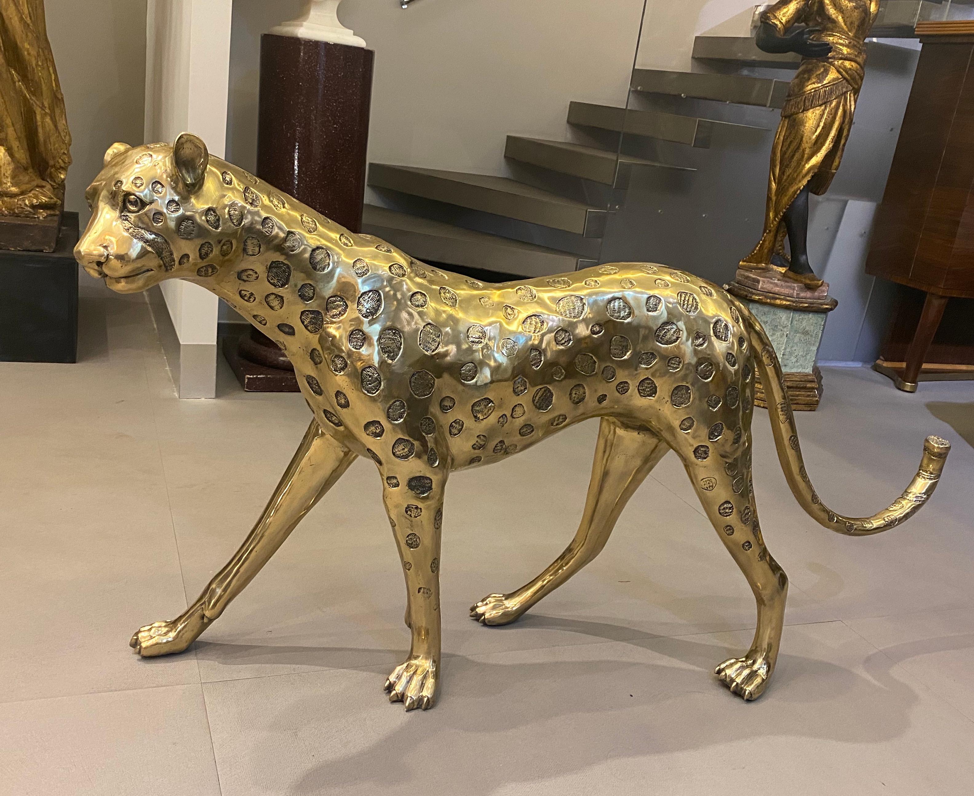 Large Gilt Bronze Sculpture of Leopard For Sale 4