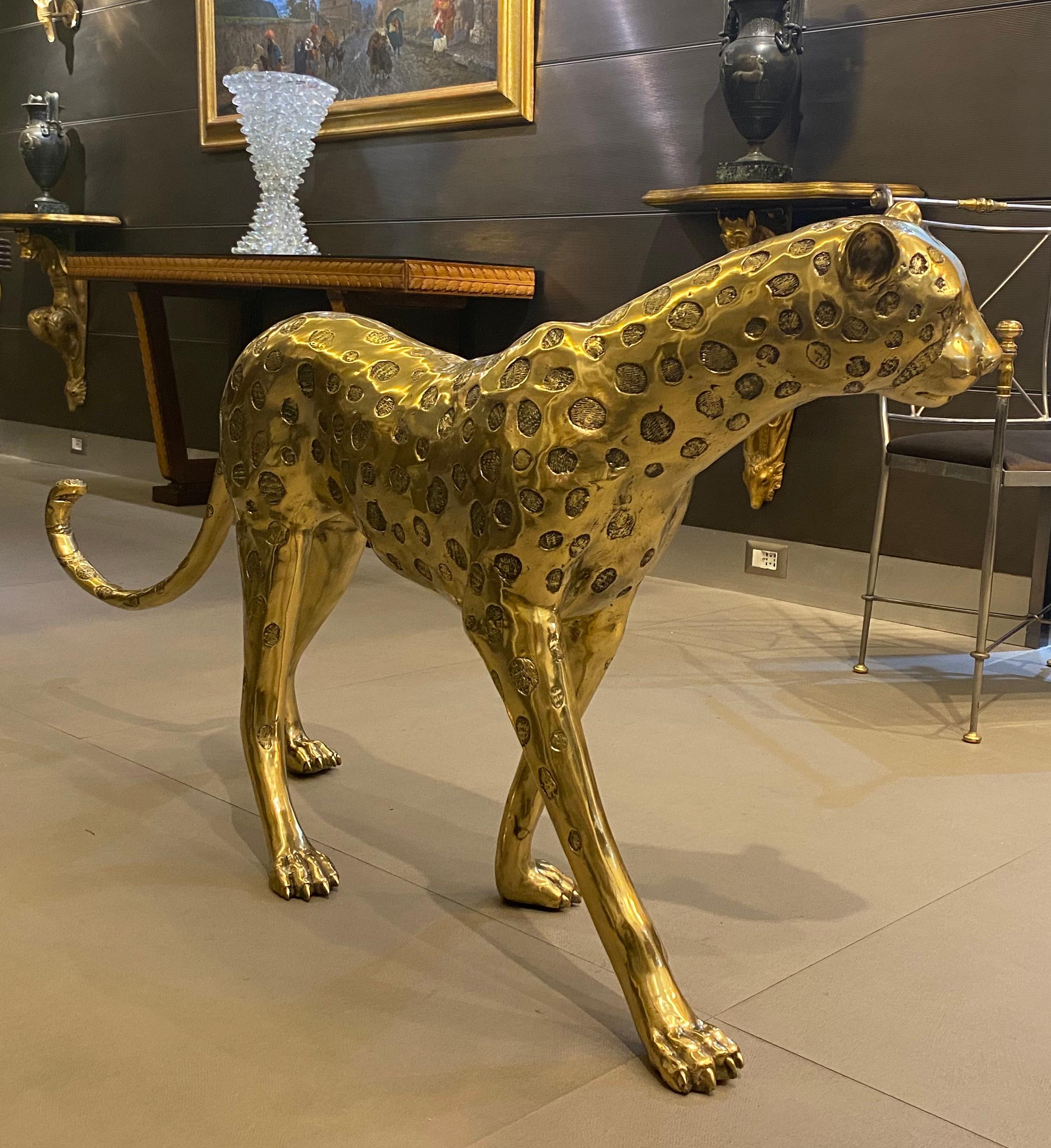 Large Gilt Bronze Sculpture of Leopard For Sale 5
