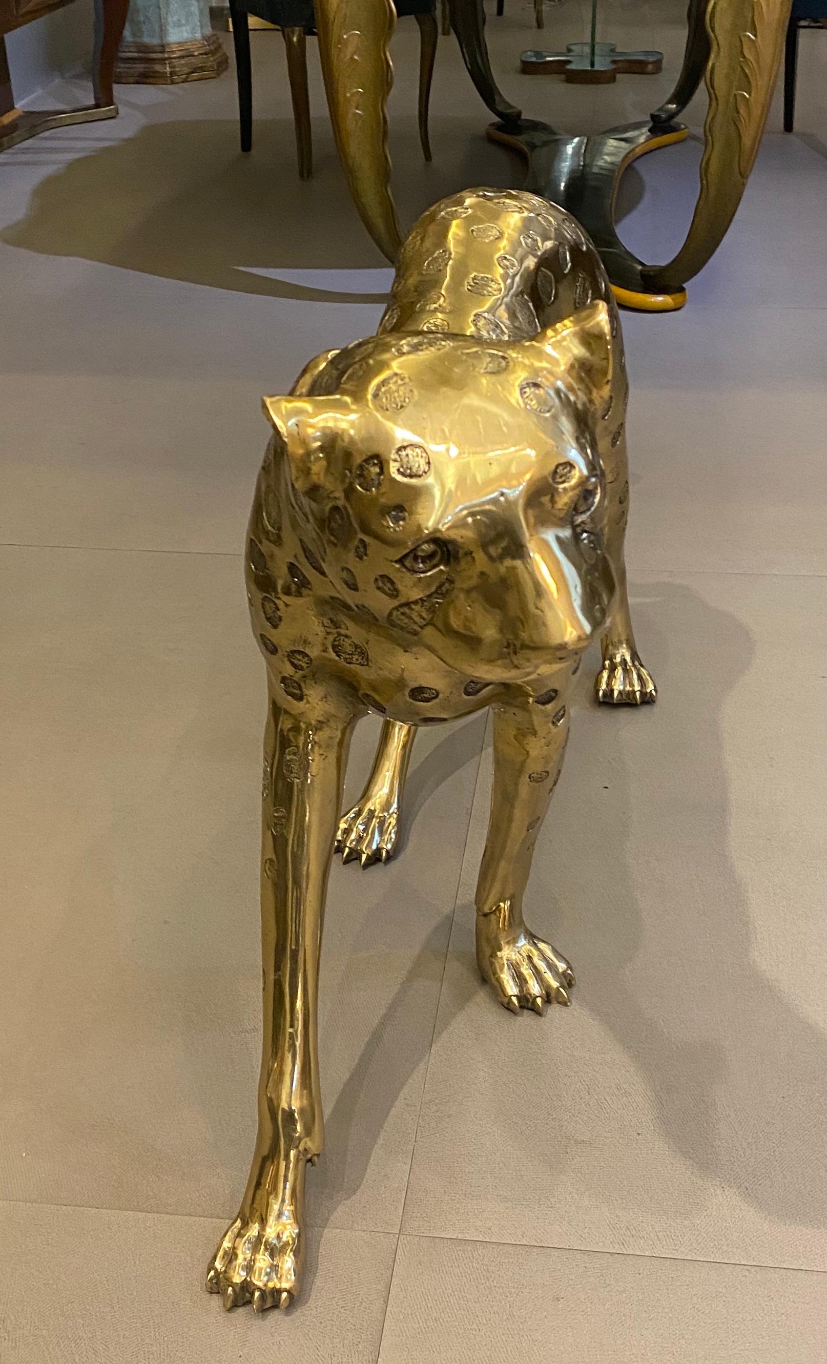 Large Gilt Bronze Sculpture of Leopard For Sale 6