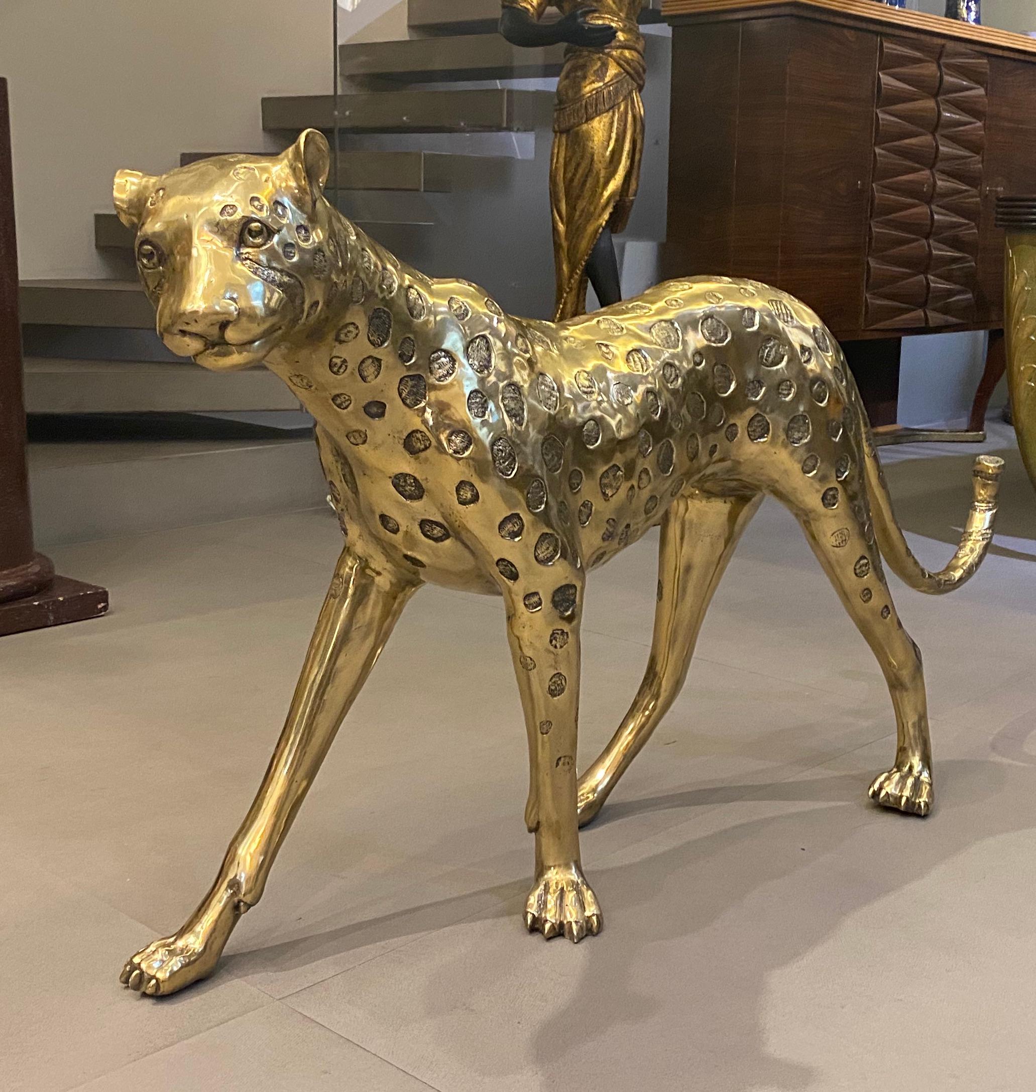 Gran Escultura de Bronce Dorado de Leopardo