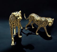 Large Gilt Bronze Sculptures of Cheetahs