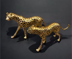 Large Gilt Bronze Sculptures of Cheetahs