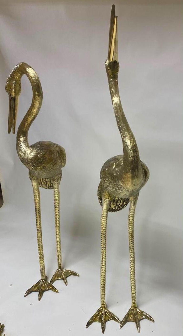 Large Gilt Bronze Sculptures of Herons - Gold Figurative Sculpture by Unknown