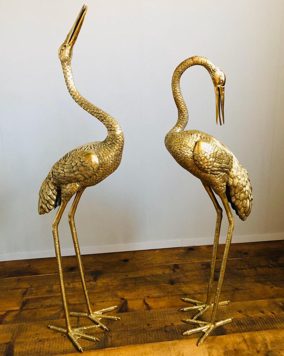 Unknown Figurative Sculpture - Large Gilt Bronze Sculptures of Herons