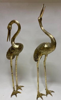 Vintage Large Gilt Bronze Sculptures of Herons