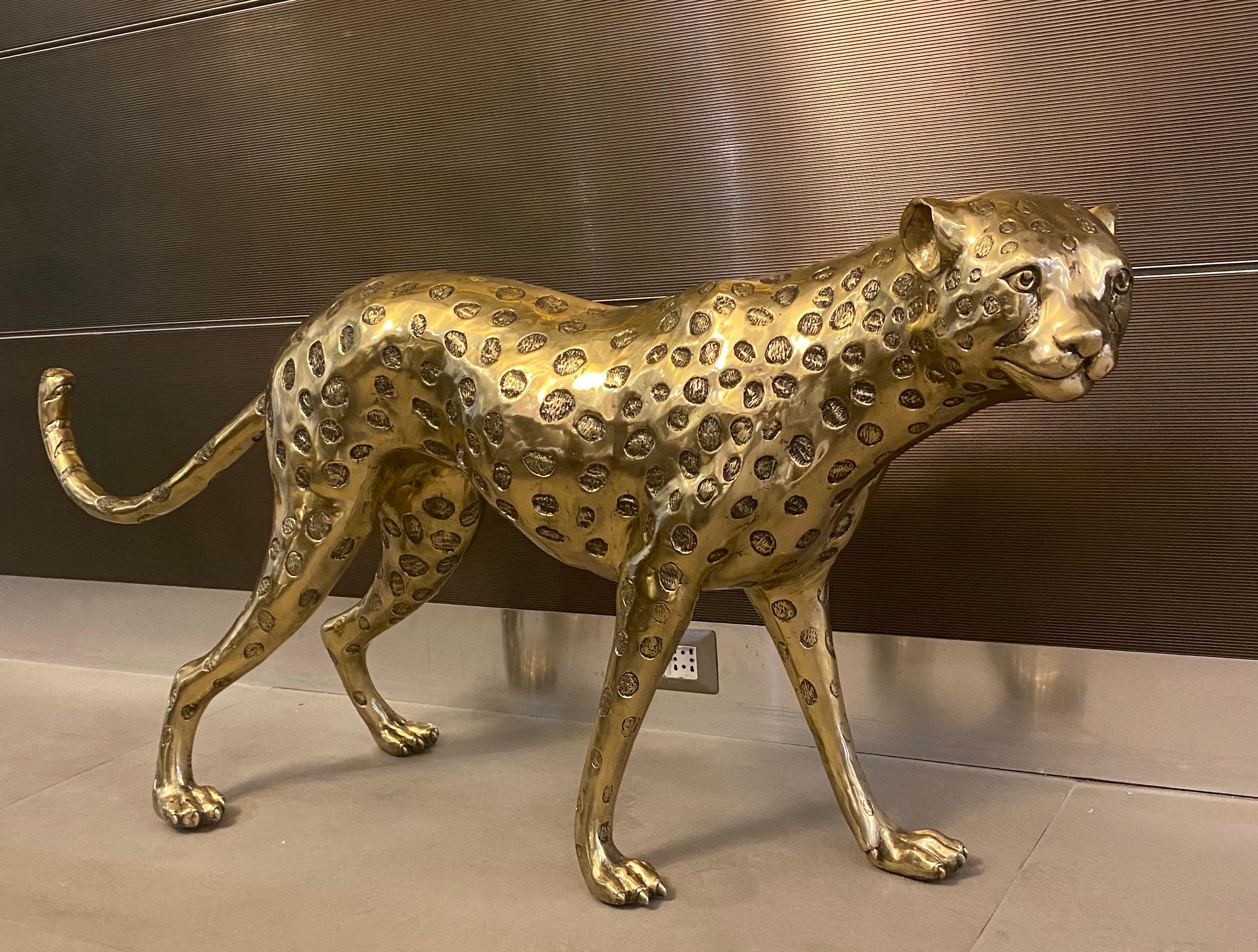 Large Gilt Bronze Sculptures of Leopards For Sale 5