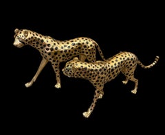 Large Gilt Bronze Sculptures of Cheetahs