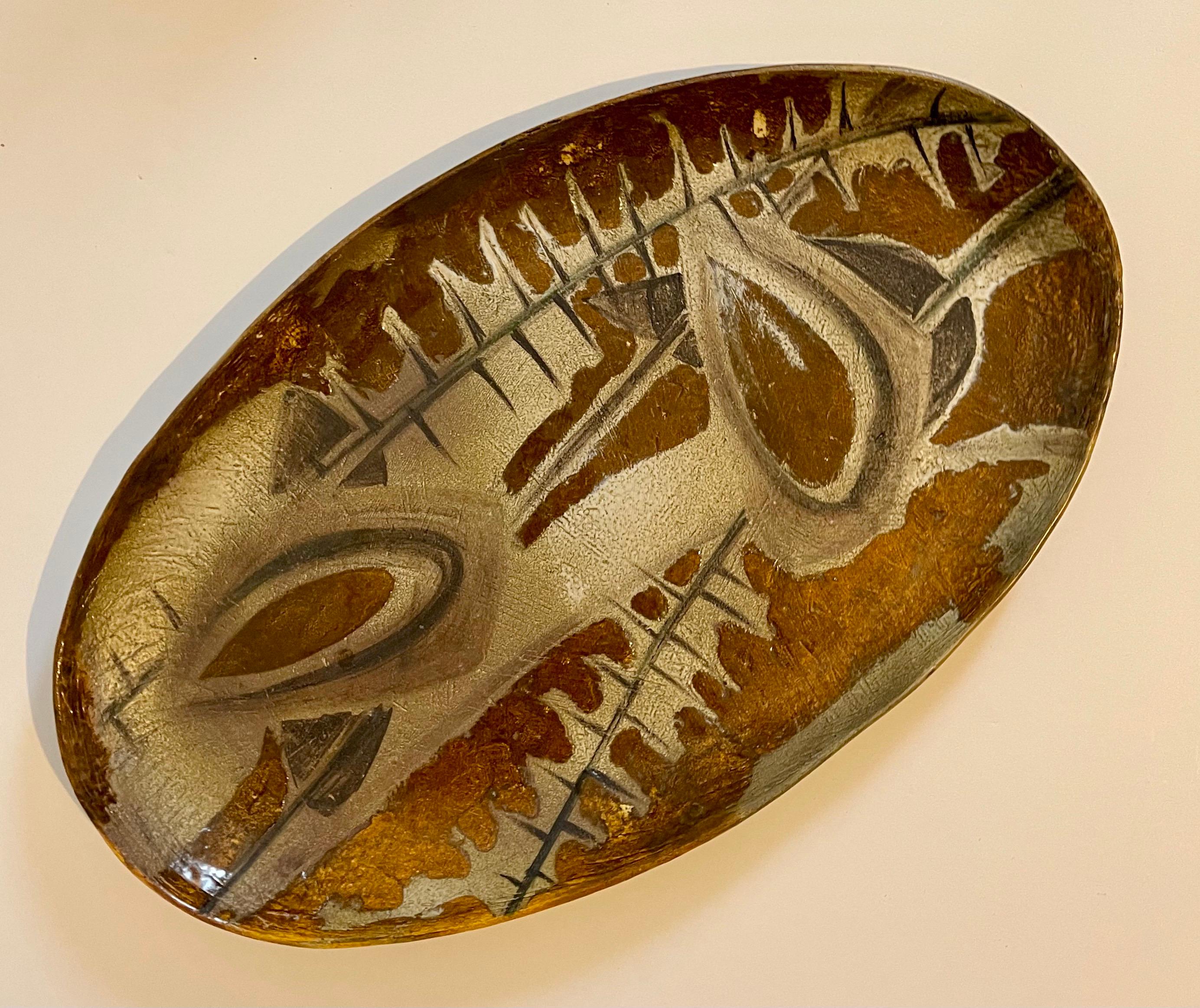 Große große handbemalte abstrakte Keramikplatte, gestempelt Madoura Plein Feu Brutalismus im Angebot 8