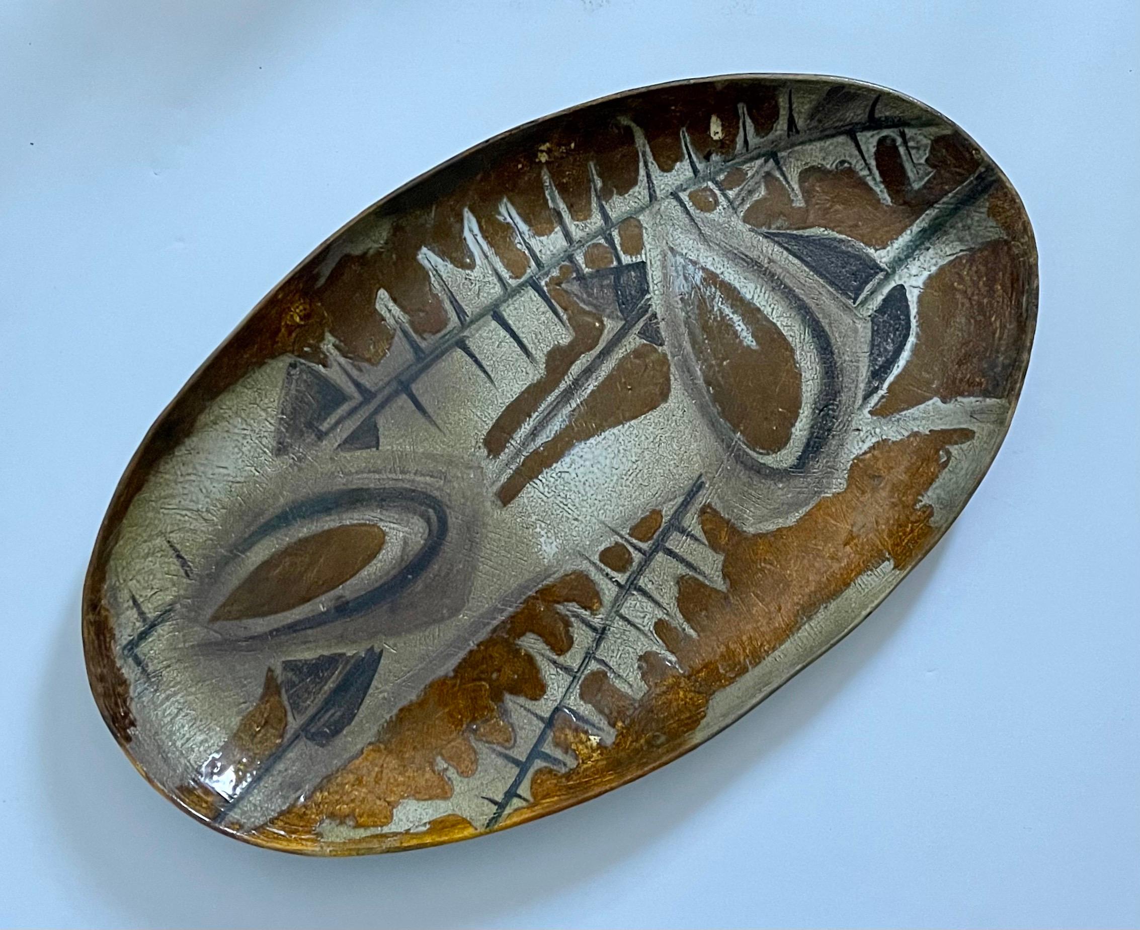 Large Hand Painted Abstract Ceramic Platter Stamped Madoura Plein Feu Brutalist For Sale 7