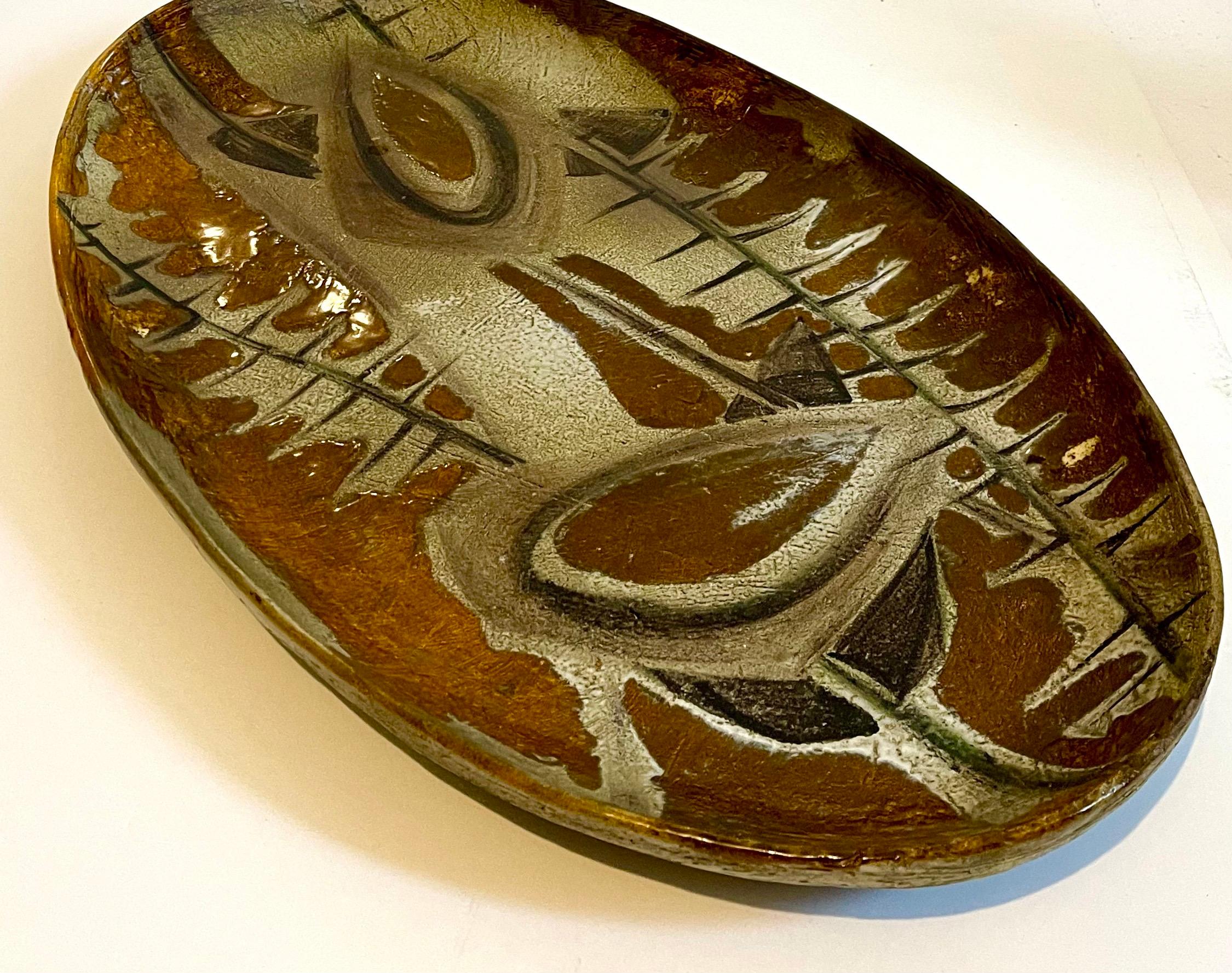 Large Hand Painted Abstract Ceramic Platter Stamped Madoura Plein Feu Brutalist For Sale 9