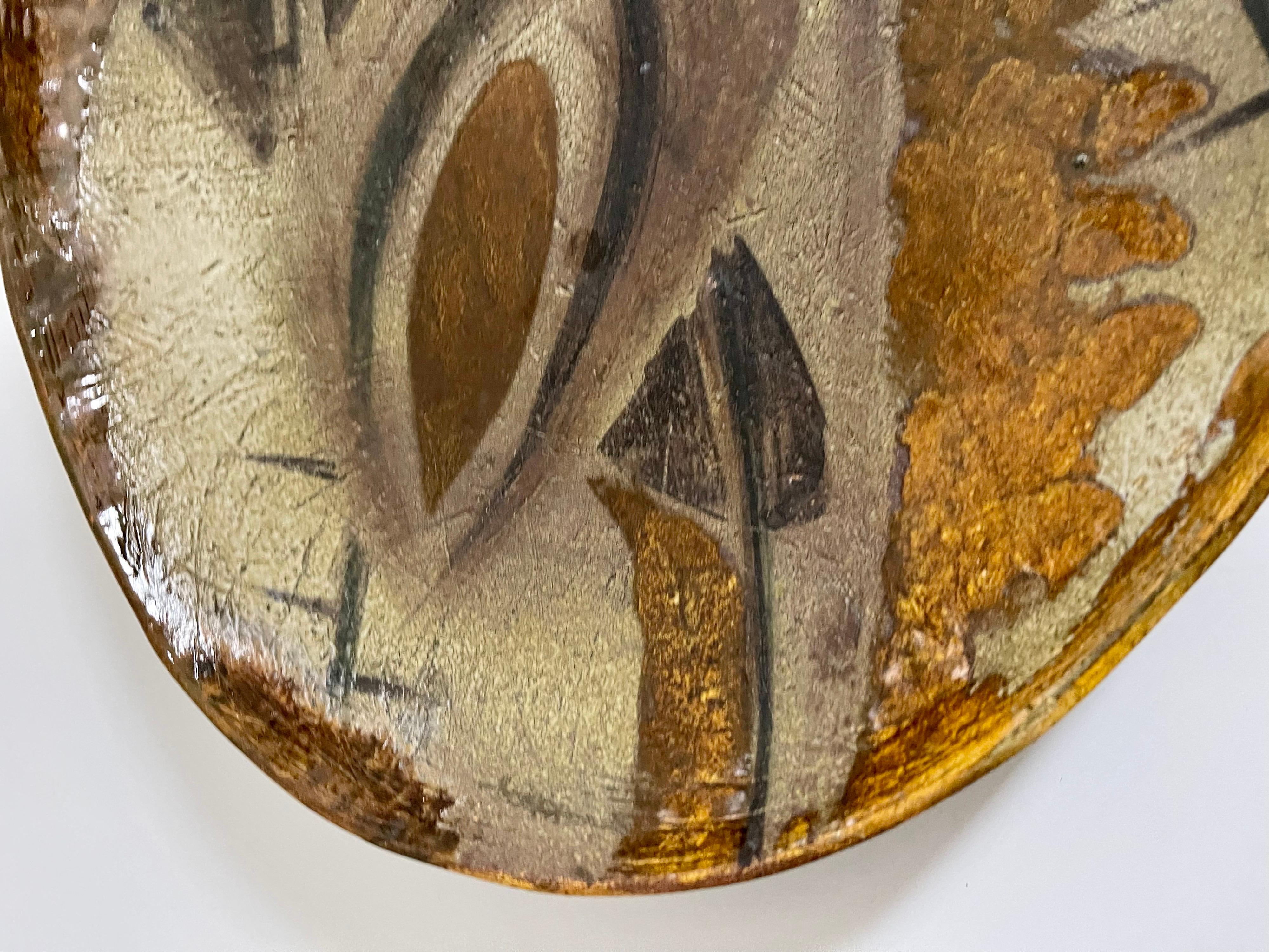 Large Hand Painted Abstract Ceramic Platter Stamped Madoura Plein Feu Brutalist 2
