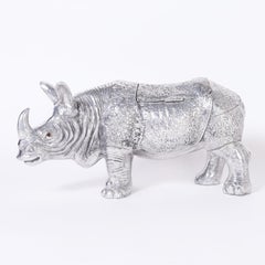 Large Mid-Century Aluminum Lidded Rhinoceros Sculpture