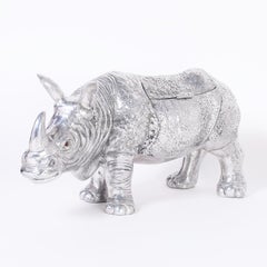Large Mid-Century Aluminum Lidded Rhinoceros Sculpture