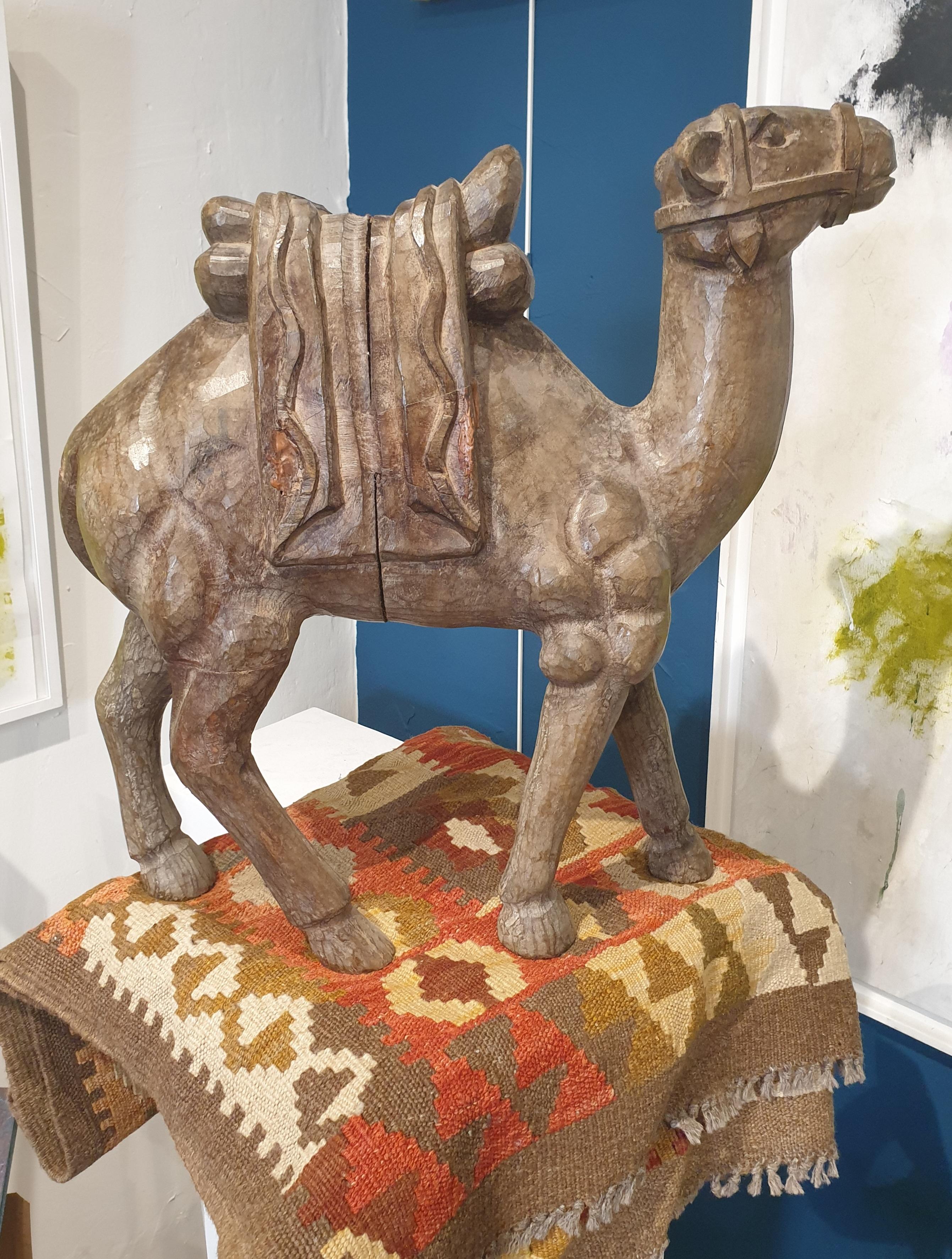Large Neapolitan 19th Century Hardwood Sculpture of a Crèche Camel. For Sale 13