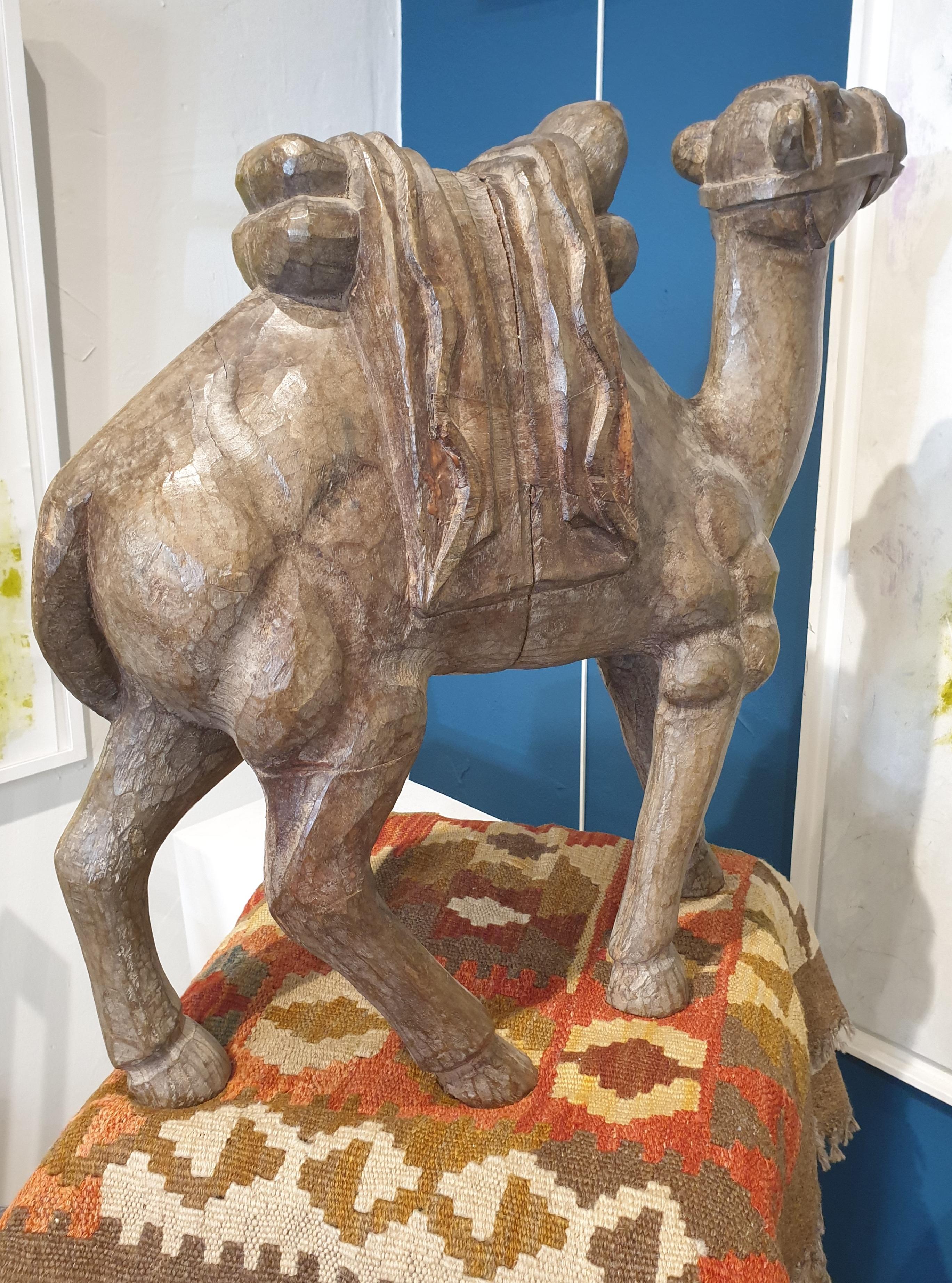 Large Neapolitan 19th Century Hardwood Sculpture of a Crèche Camel. For Sale 14