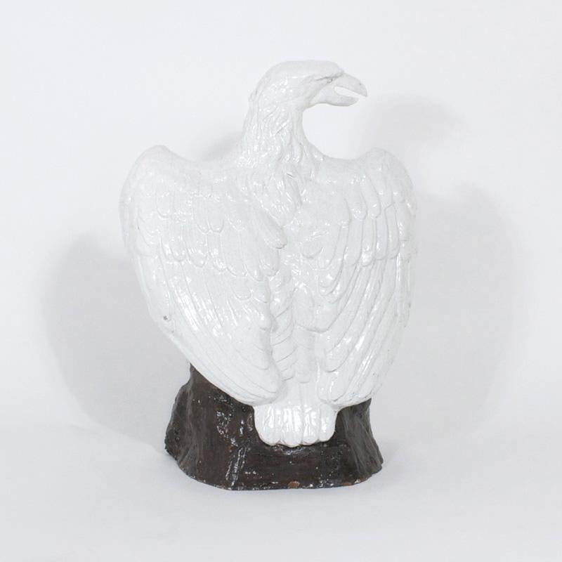 Large Pair of Majolica Terra Cotta Eagles - Folk Art Sculpture by Unknown